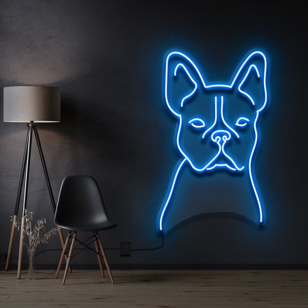 "French Bulldog Line Art" Pet Neon Sign 60cm / Ice Blue / Cut to Shape by Neon Icons