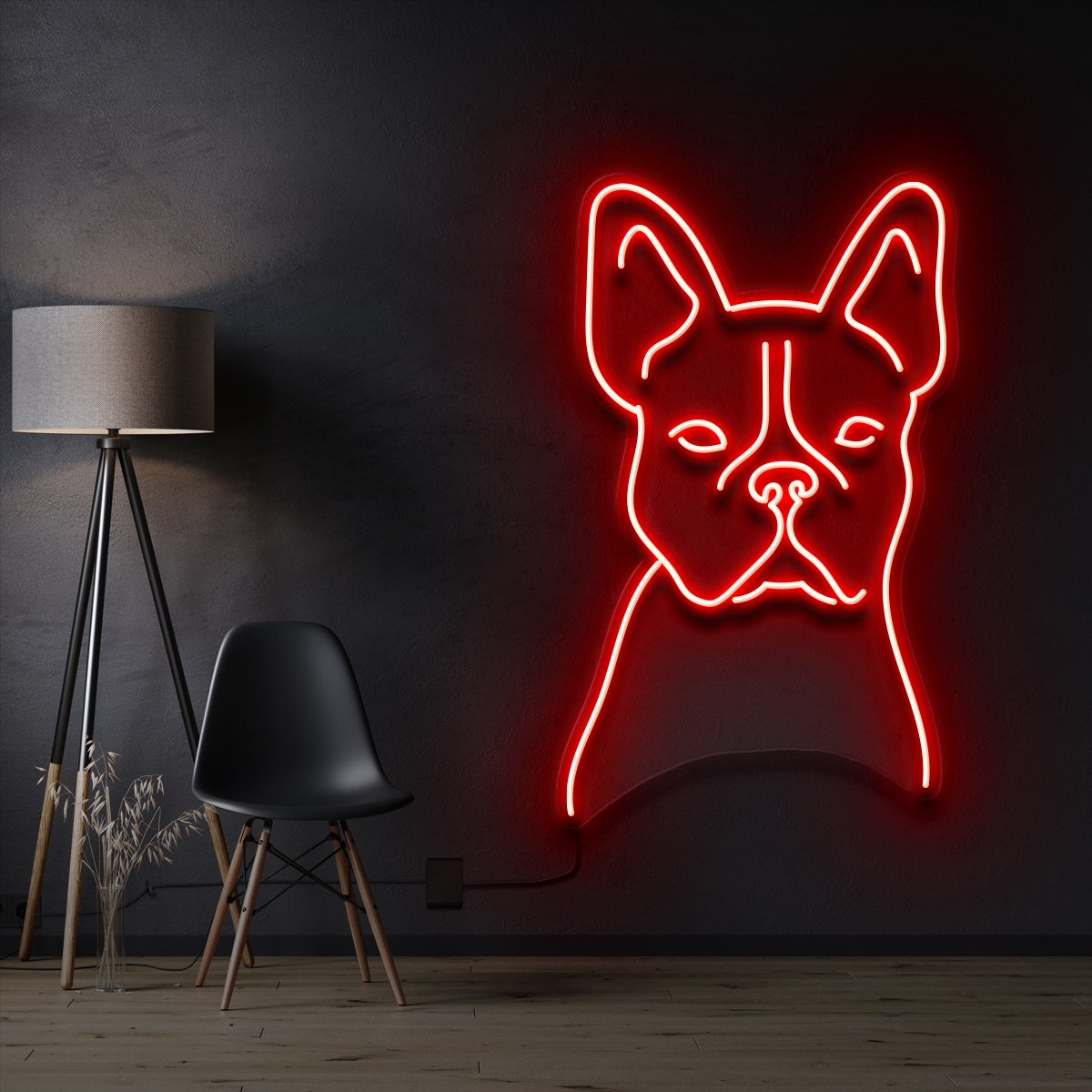 "French Bulldog Line Art" Pet Neon Sign 60cm / Red / Cut to Shape by Neon Icons