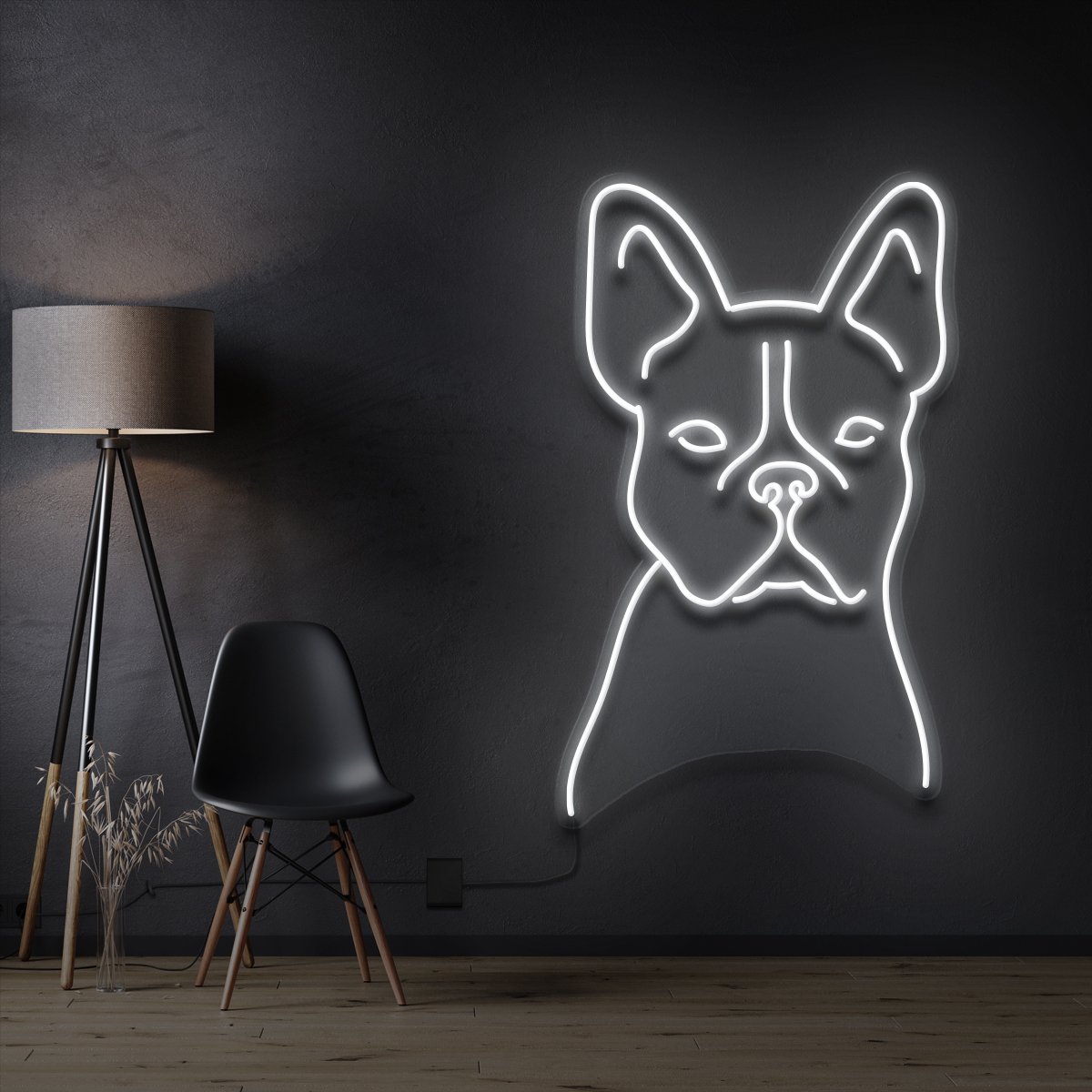 "French Bulldog Line Art" Pet Neon Sign 60cm / White / Cut to Shape by Neon Icons