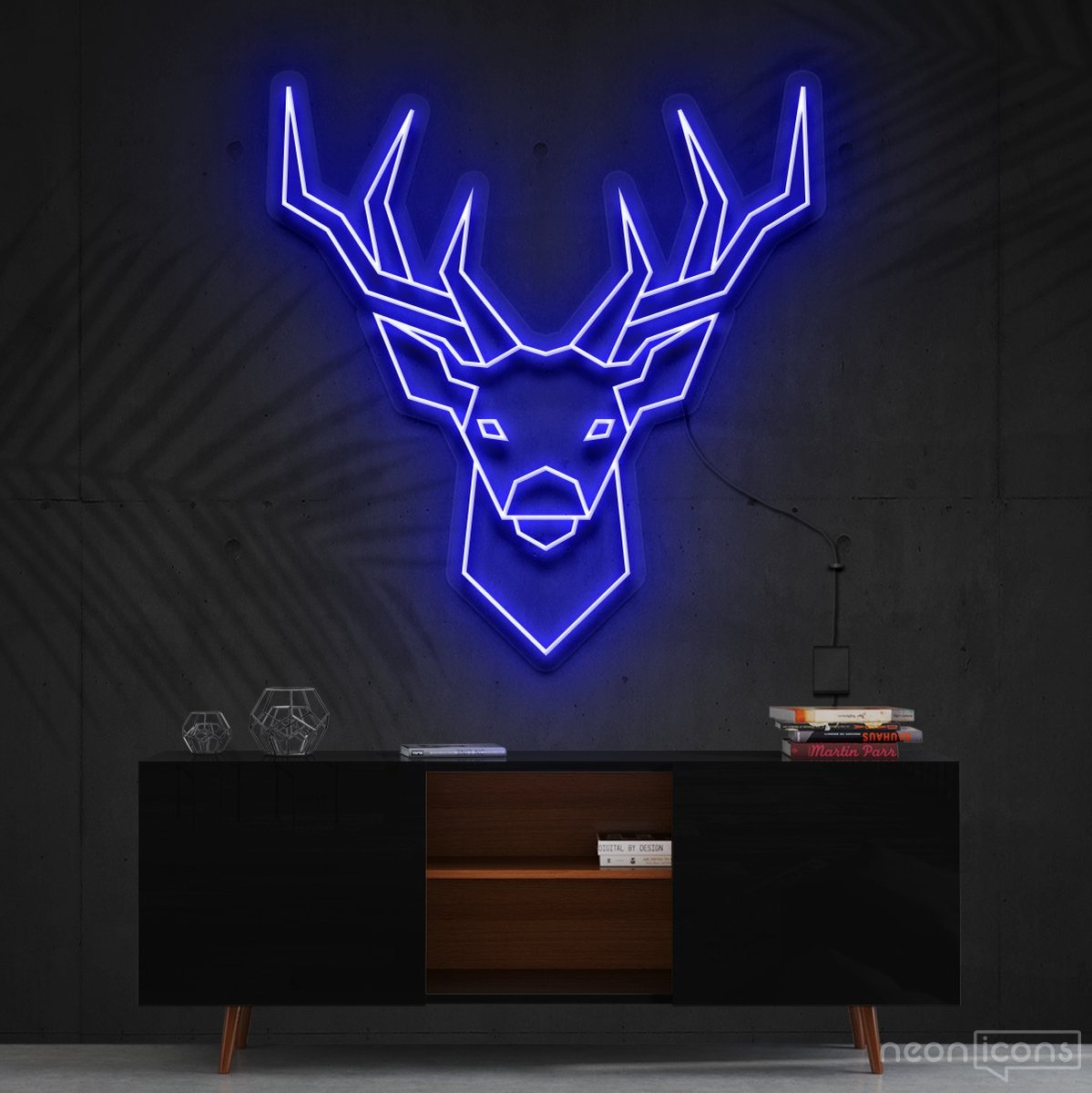 "Geometric Deer" Neon Sign 60cm (2ft) / Blue / Cut to Shape by Neon Icons