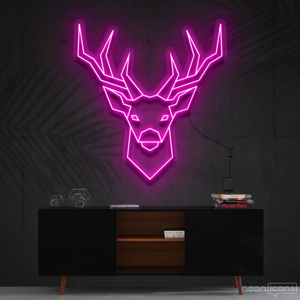 "Geometric Deer" Neon Sign 60cm (2ft) / Pink / Cut to Shape by Neon Icons