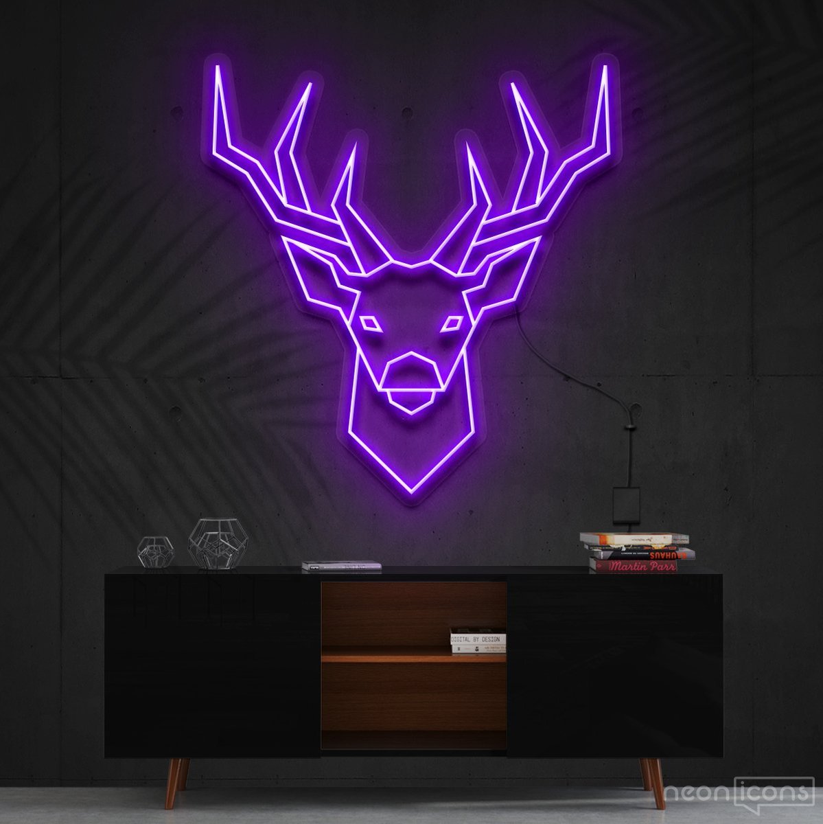 "Geometric Deer" Neon Sign 60cm (2ft) / Purple / Cut to Shape by Neon Icons