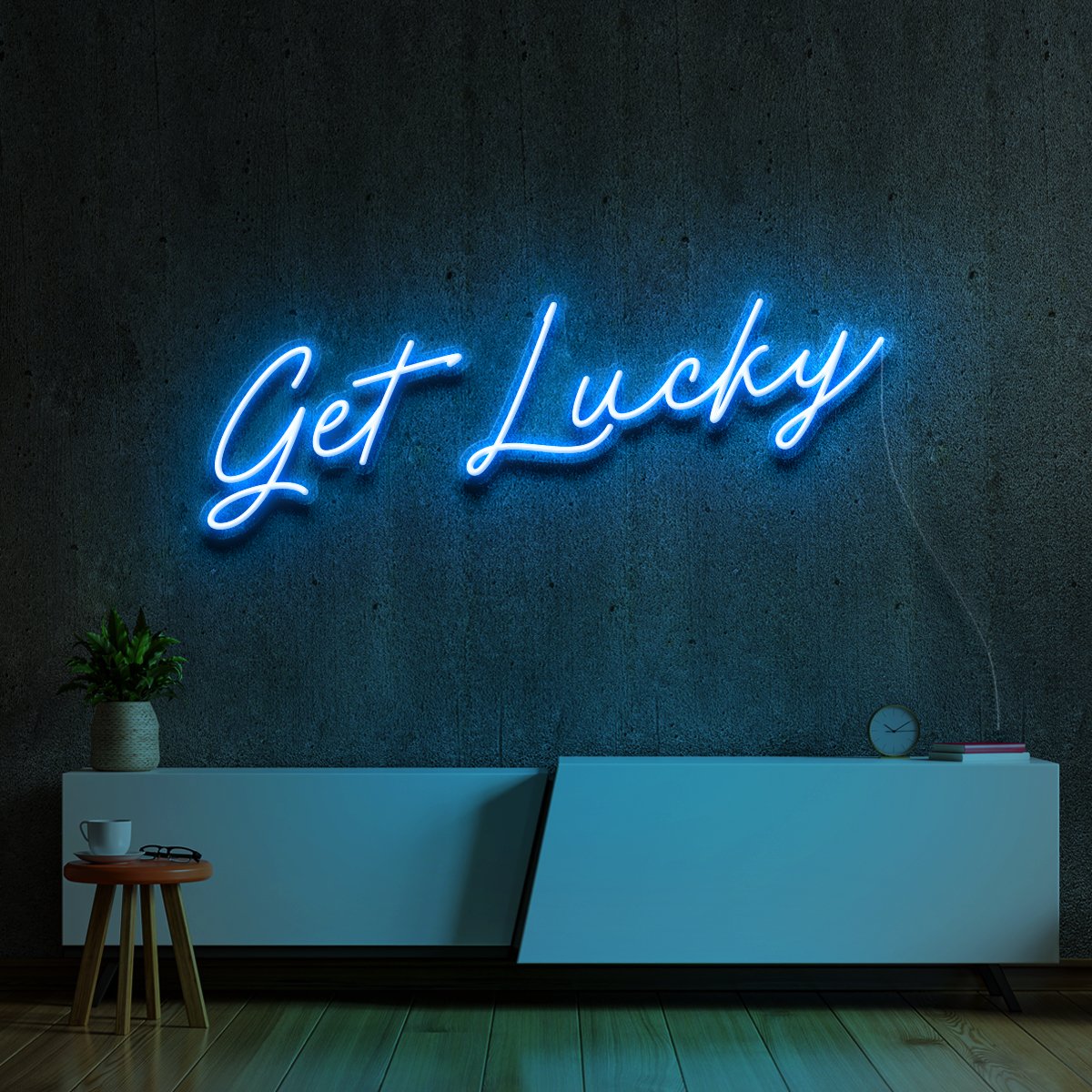 "Get Lucky" Neon Sign 60cm (2ft) / Ice Blue / LED Neon by Neon Icons