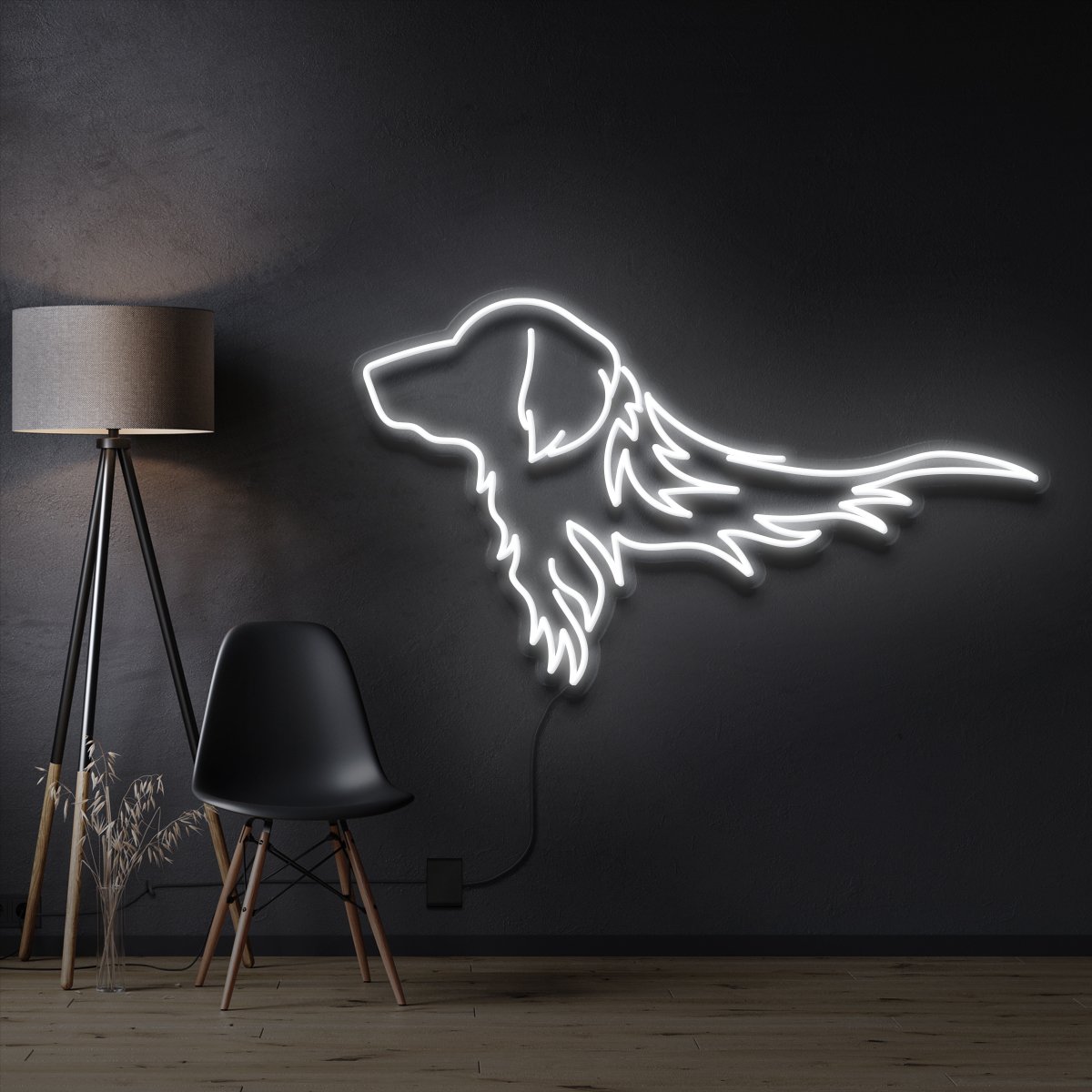 "Golden Retriever" Pet Neon Sign 60cm / White / Cut to Shape by Neon Icons