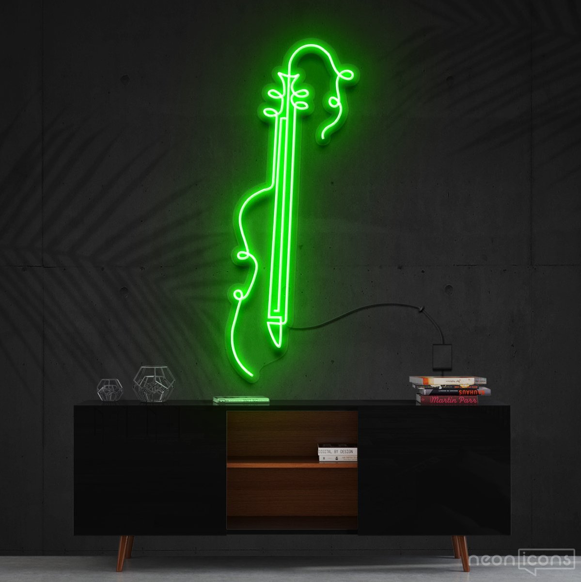 "Guitar Line Art" Neon Sign 120cm (4ft) / Green / Cut to Shape by Neon Icons