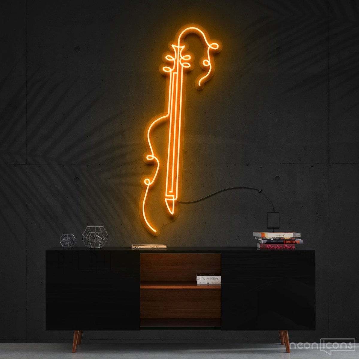 "Guitar Line Art" Neon Sign 120cm (4ft) / Orange / Cut to Shape by Neon Icons