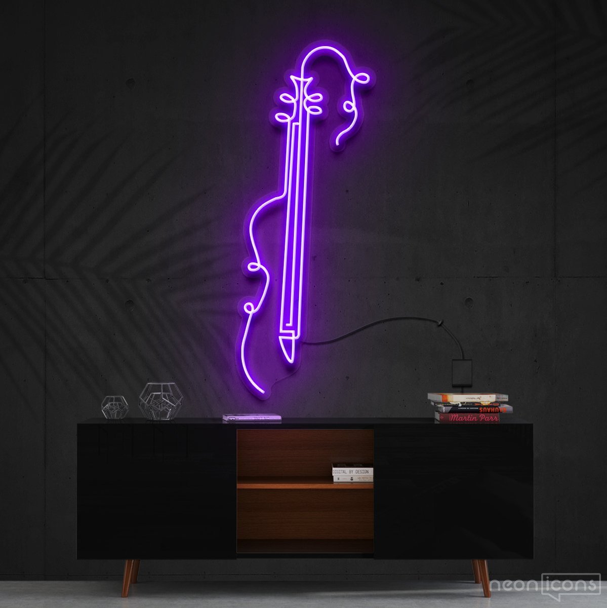 "Guitar Line Art" Neon Sign 120cm (4ft) / Purple / Cut to Shape by Neon Icons