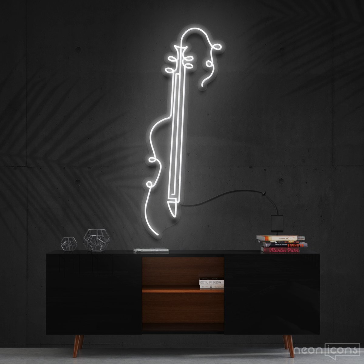 "Guitar Line Art" Neon Sign 120cm (4ft) / White / Cut to Shape by Neon Icons