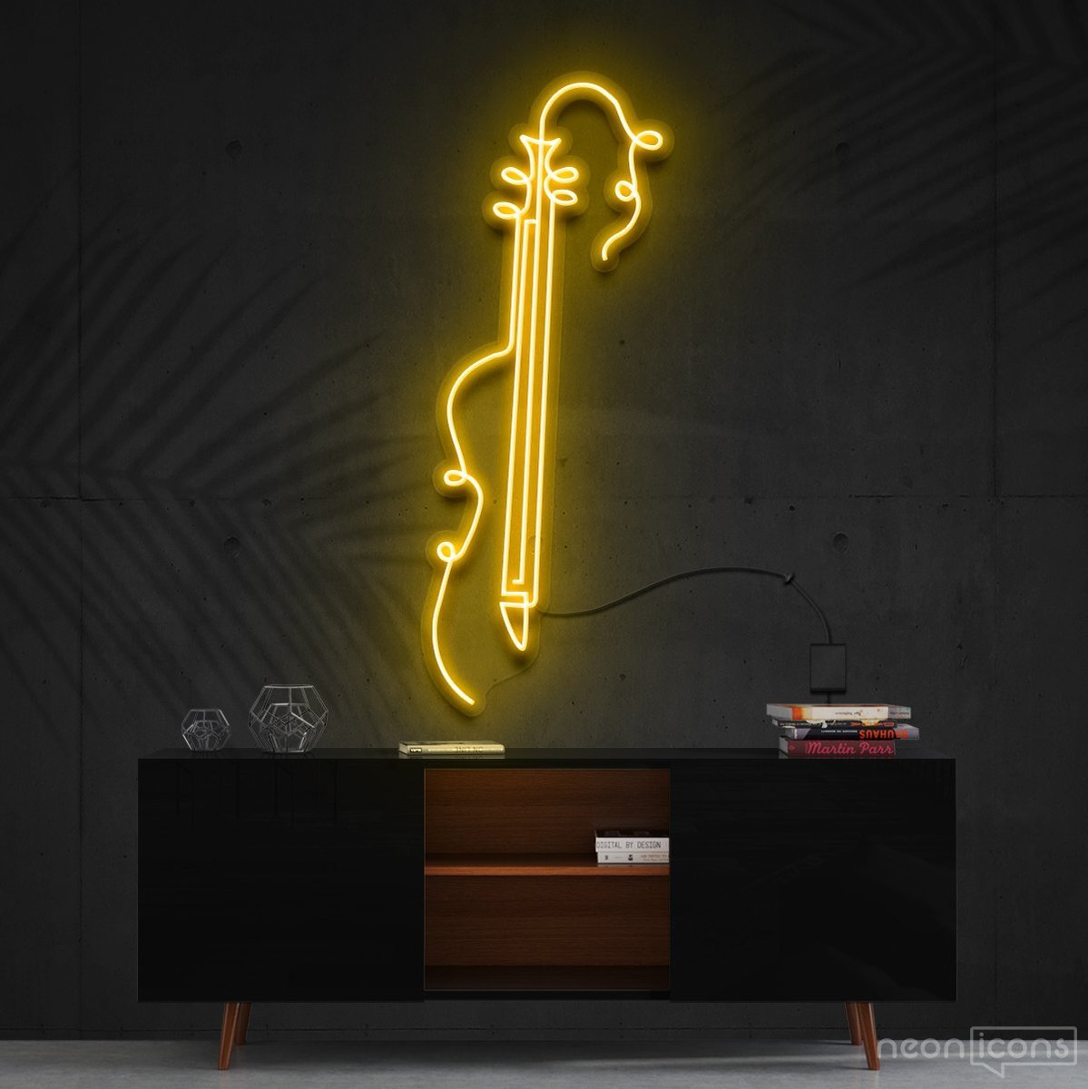 "Guitar Line Art" Neon Sign 120cm (4ft) / Yellow / Cut to Shape by Neon Icons