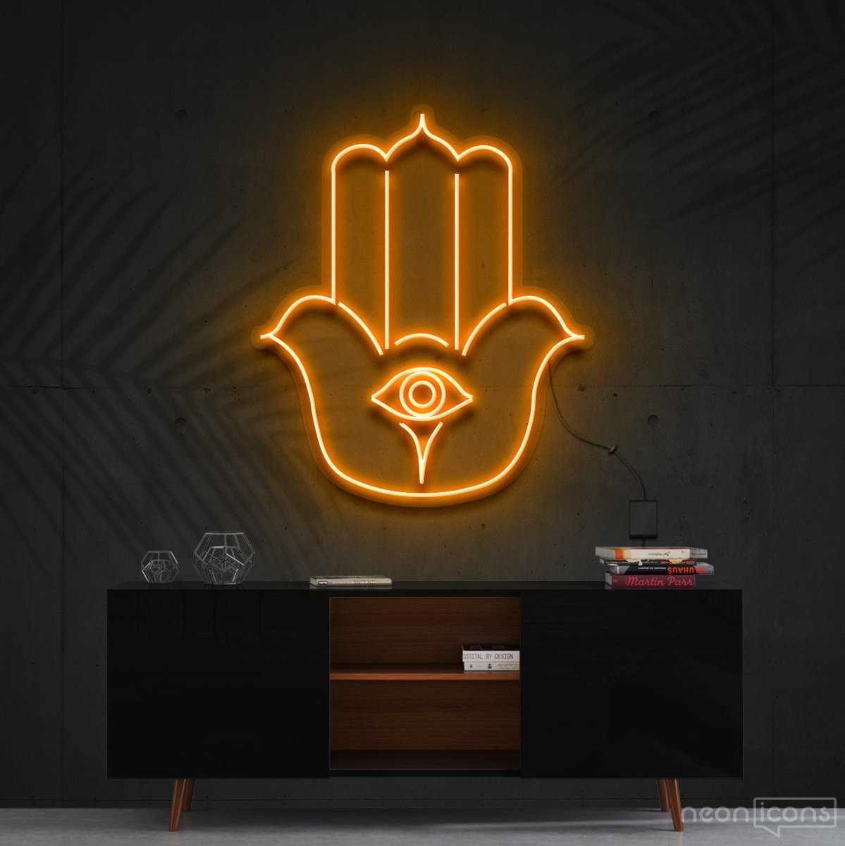 "Hamsa" Neon Sign 60cm (2ft) / Orange / Cut to Shape by Neon Icons