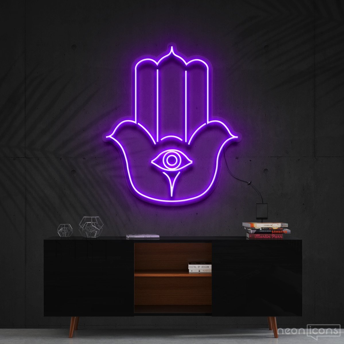 "Hamsa" Neon Sign 60cm (2ft) / Purple / Cut to Shape by Neon Icons