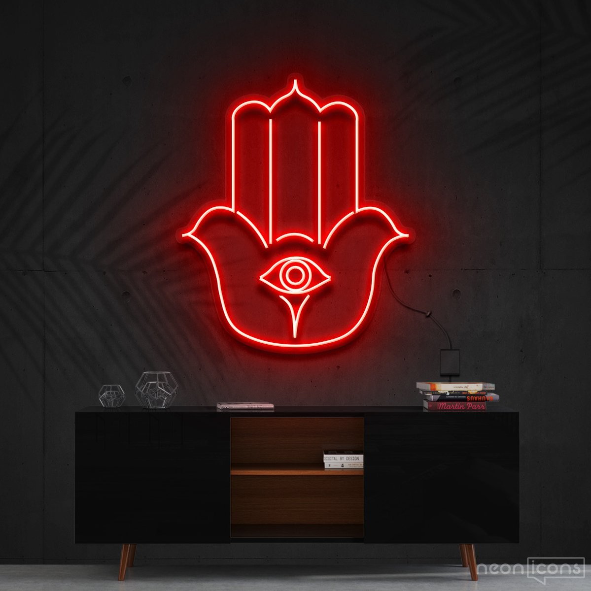 "Hamsa" Neon Sign 60cm (2ft) / Red / Cut to Shape by Neon Icons