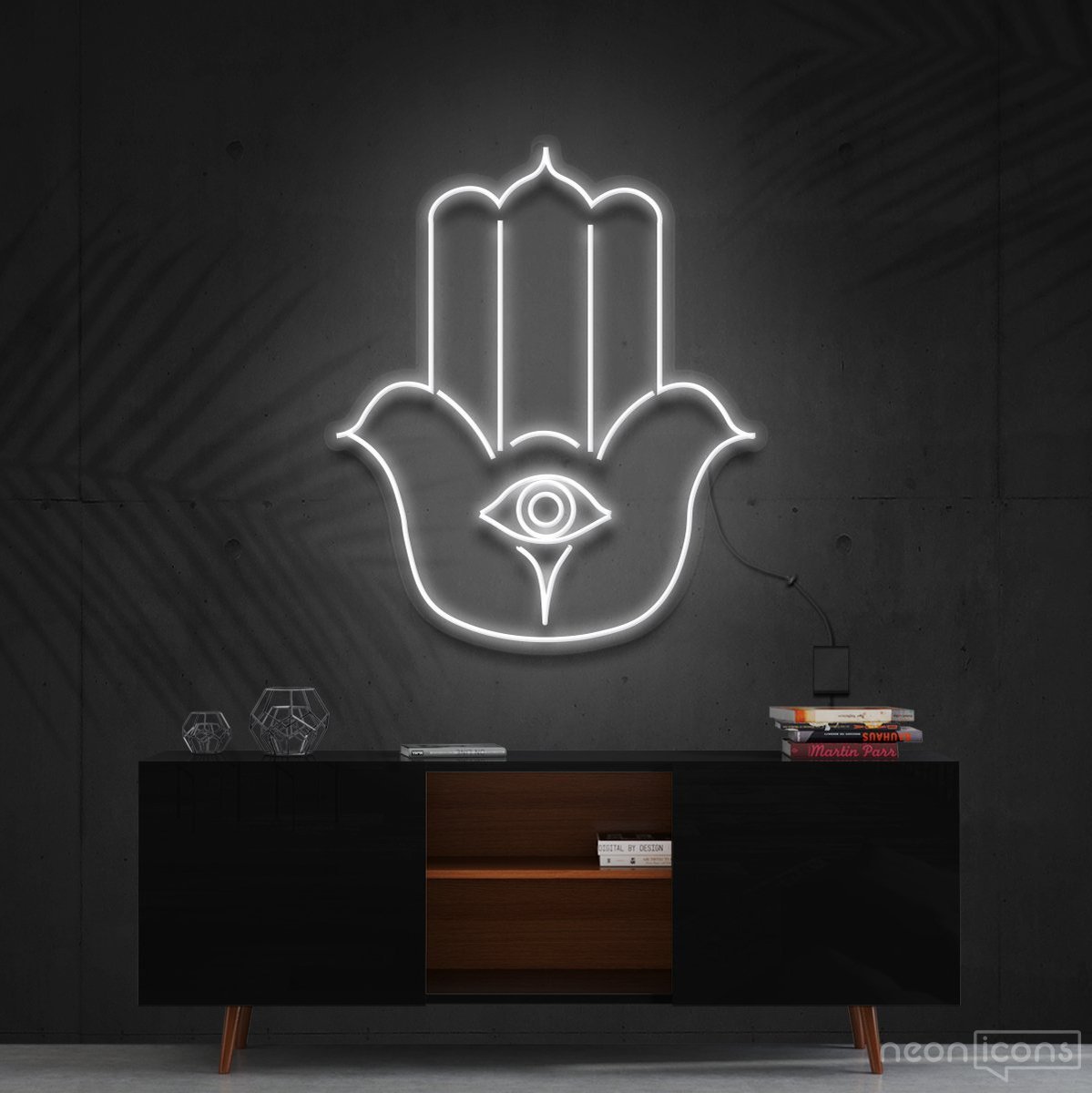 "Hamsa" Neon Sign 60cm (2ft) / White / Cut to Shape by Neon Icons