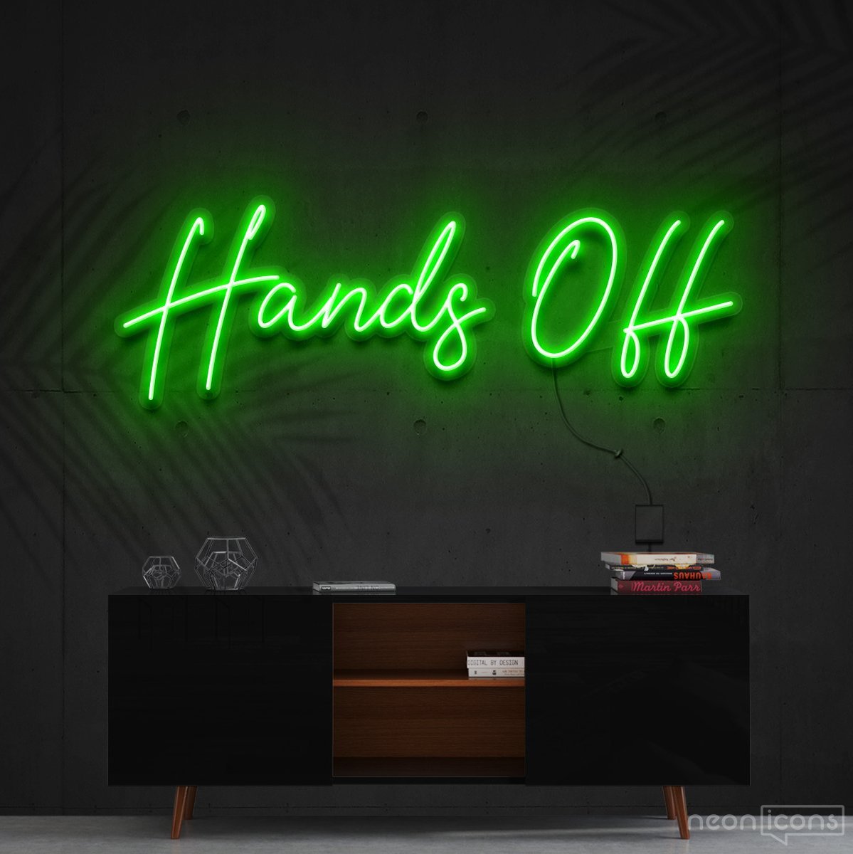 "Hands Off" Neon Sign 60cm (2ft) / Green / Cut to Shape by Neon Icons