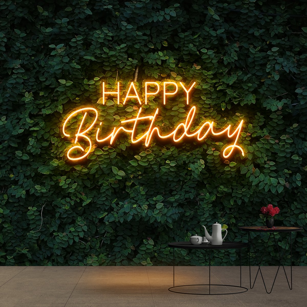 "Happy Birthday" Neon Sign 60cm (2ft) / Orange / Cut to Shape by Neon Icons