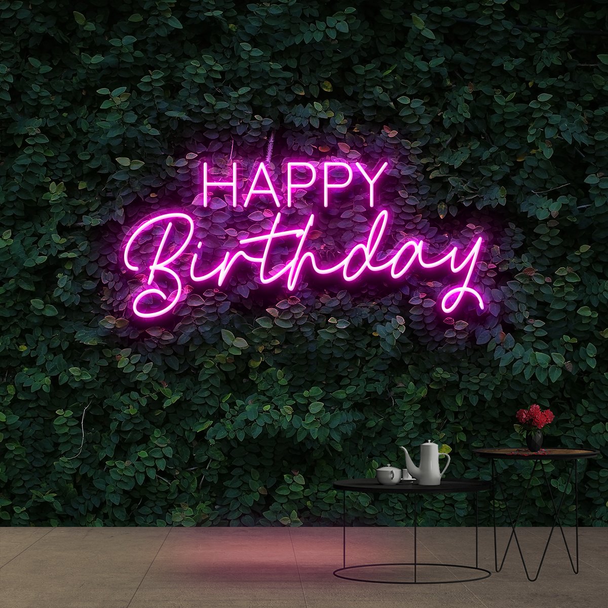 "Happy Birthday" Neon Sign 60cm (2ft) / Pink / Cut to Shape by Neon Icons
