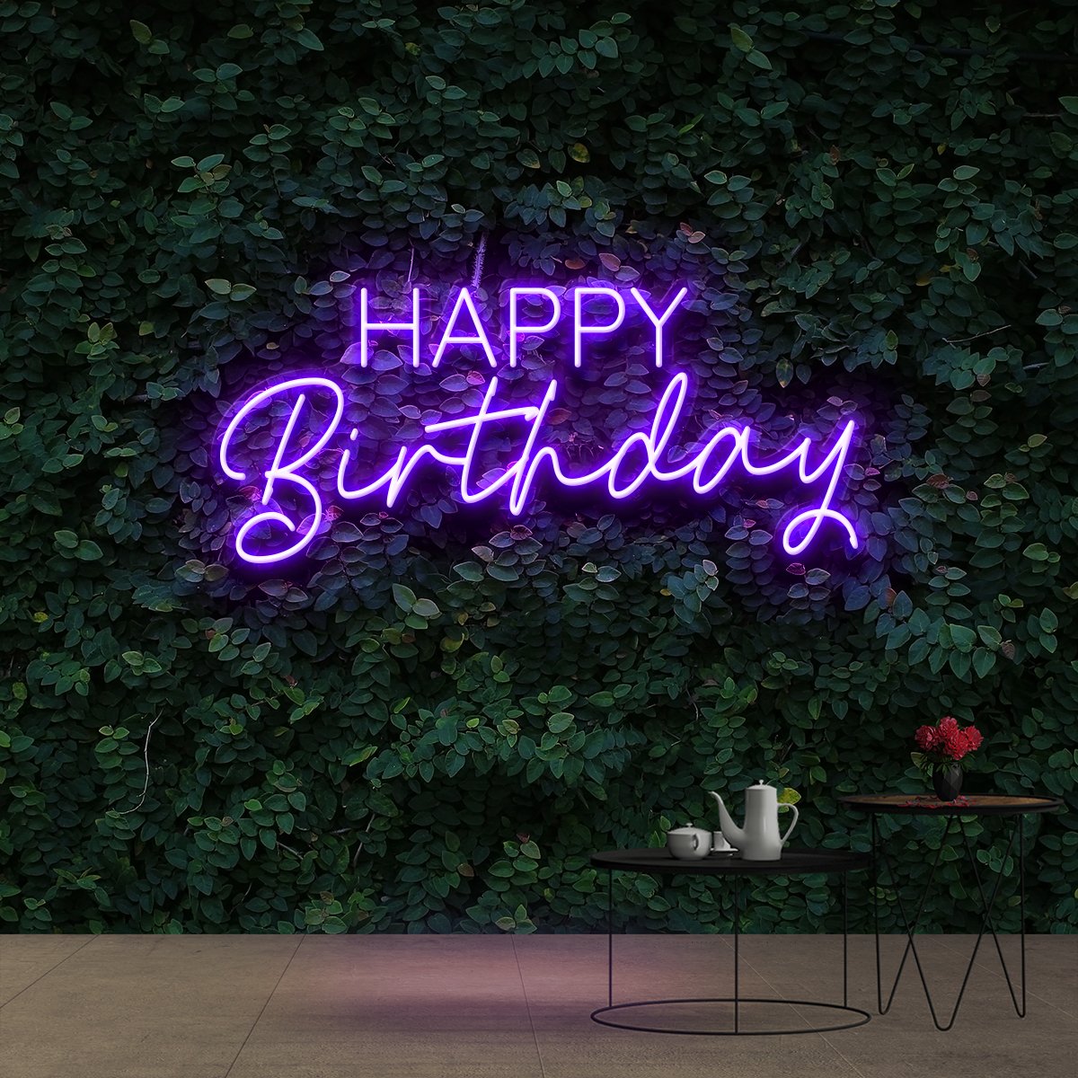 "Happy Birthday" Neon Sign 60cm (2ft) / Purple / Cut to Shape by Neon Icons