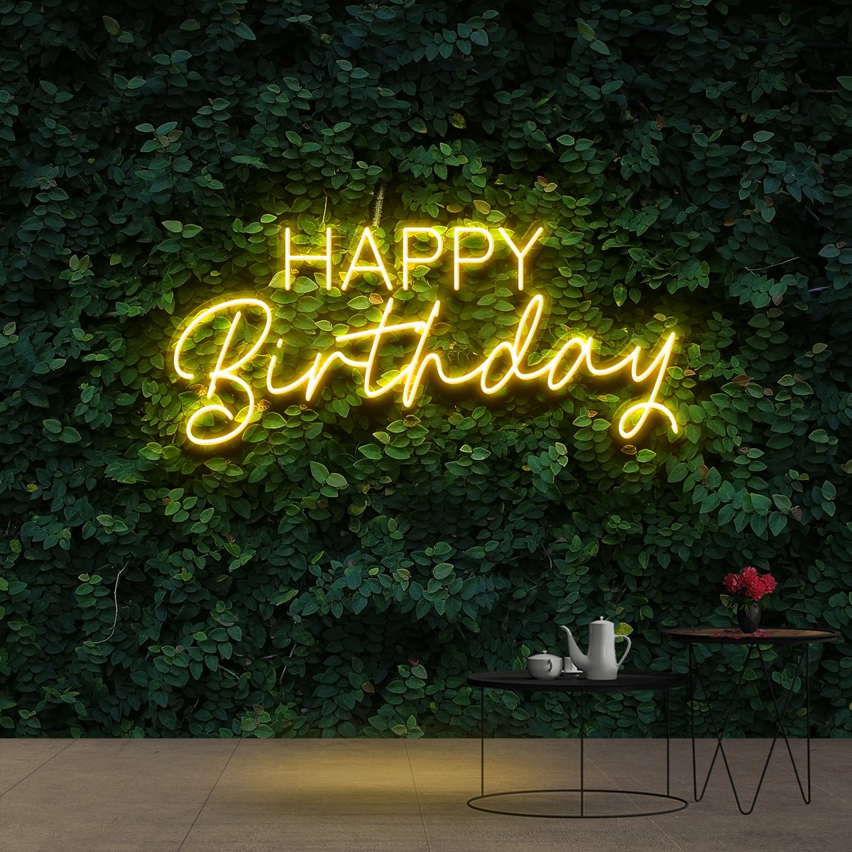 "Happy Birthday" Neon Sign 60cm (2ft) / Yellow / Cut to Shape by Neon Icons