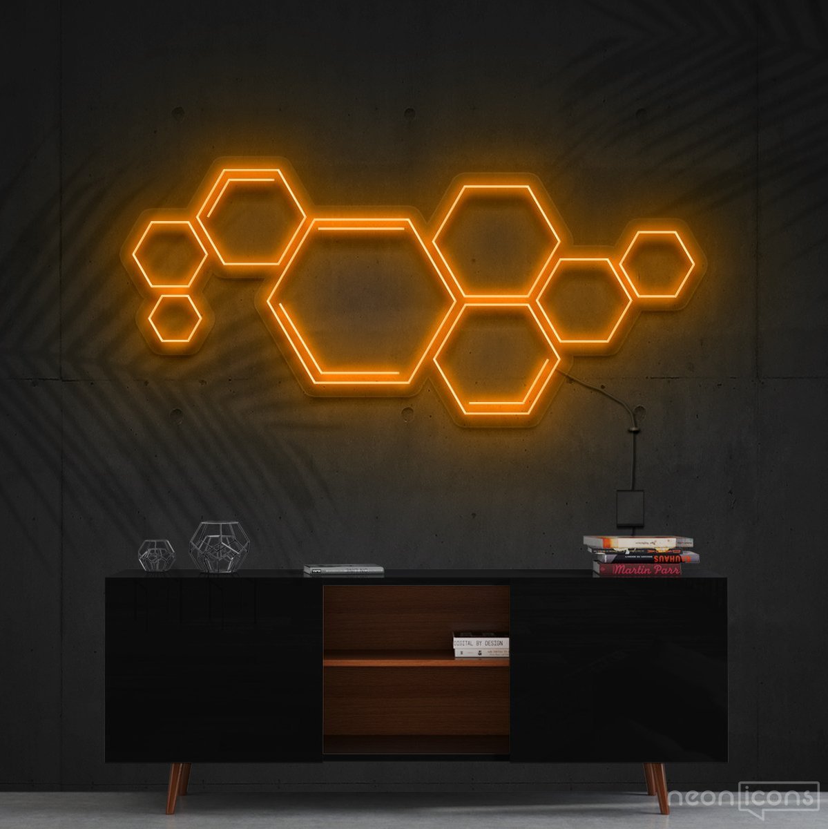"Honeycomb" Neon Sign 60cm (2ft) / Orange / Cut to Shape by Neon Icons