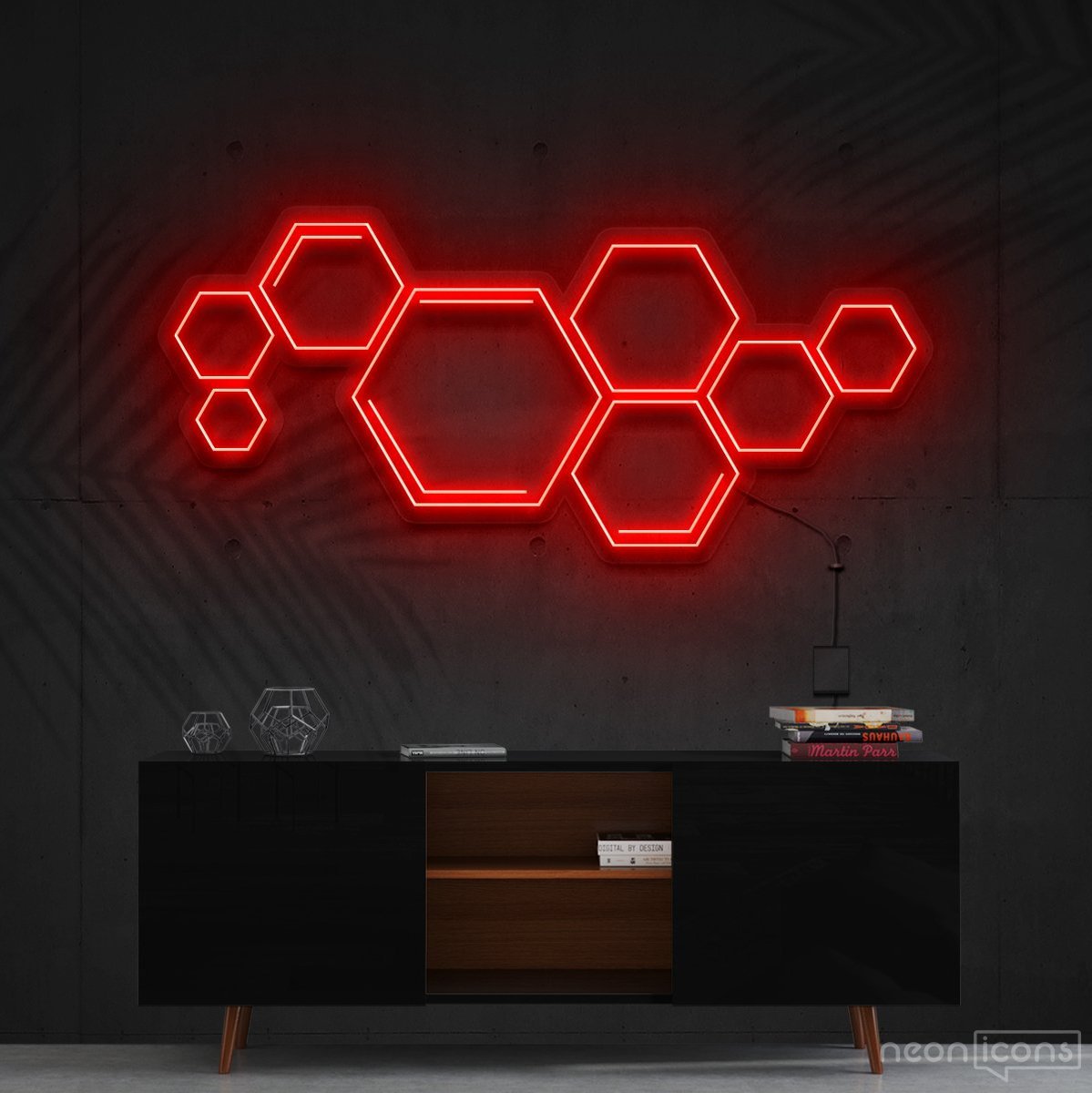 "Honeycomb" Neon Sign 60cm (2ft) / Red / Cut to Shape by Neon Icons
