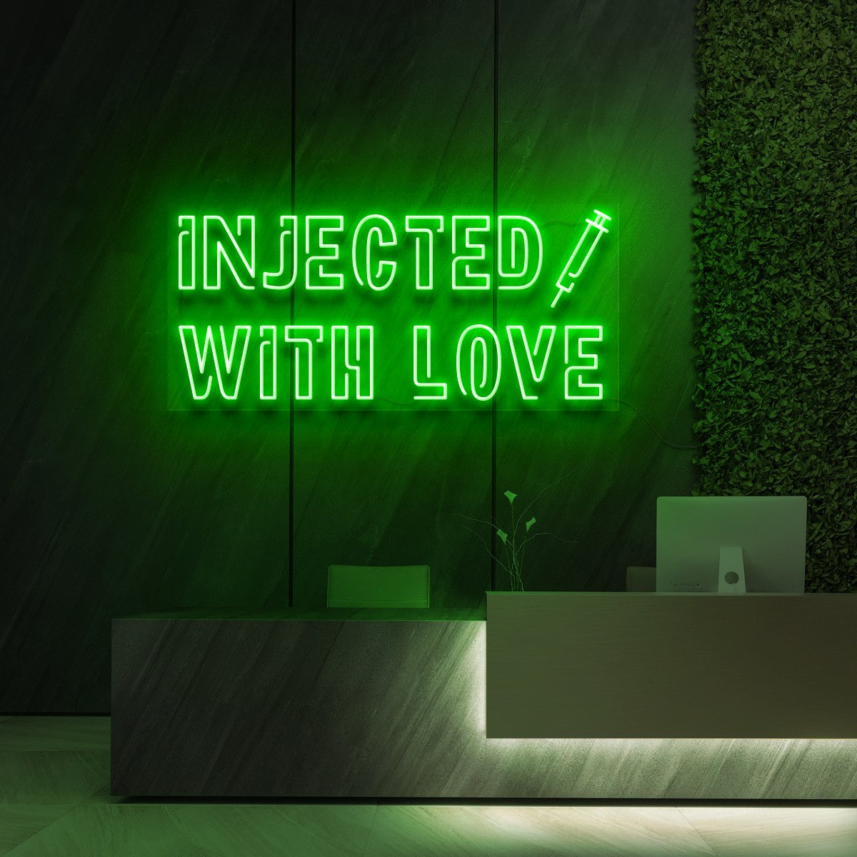 "Injected With Love" Neon Sign for Beauty Salons & Cosmetic Studios 90cm (3ft) / Green / LED Neon by Neon Icons