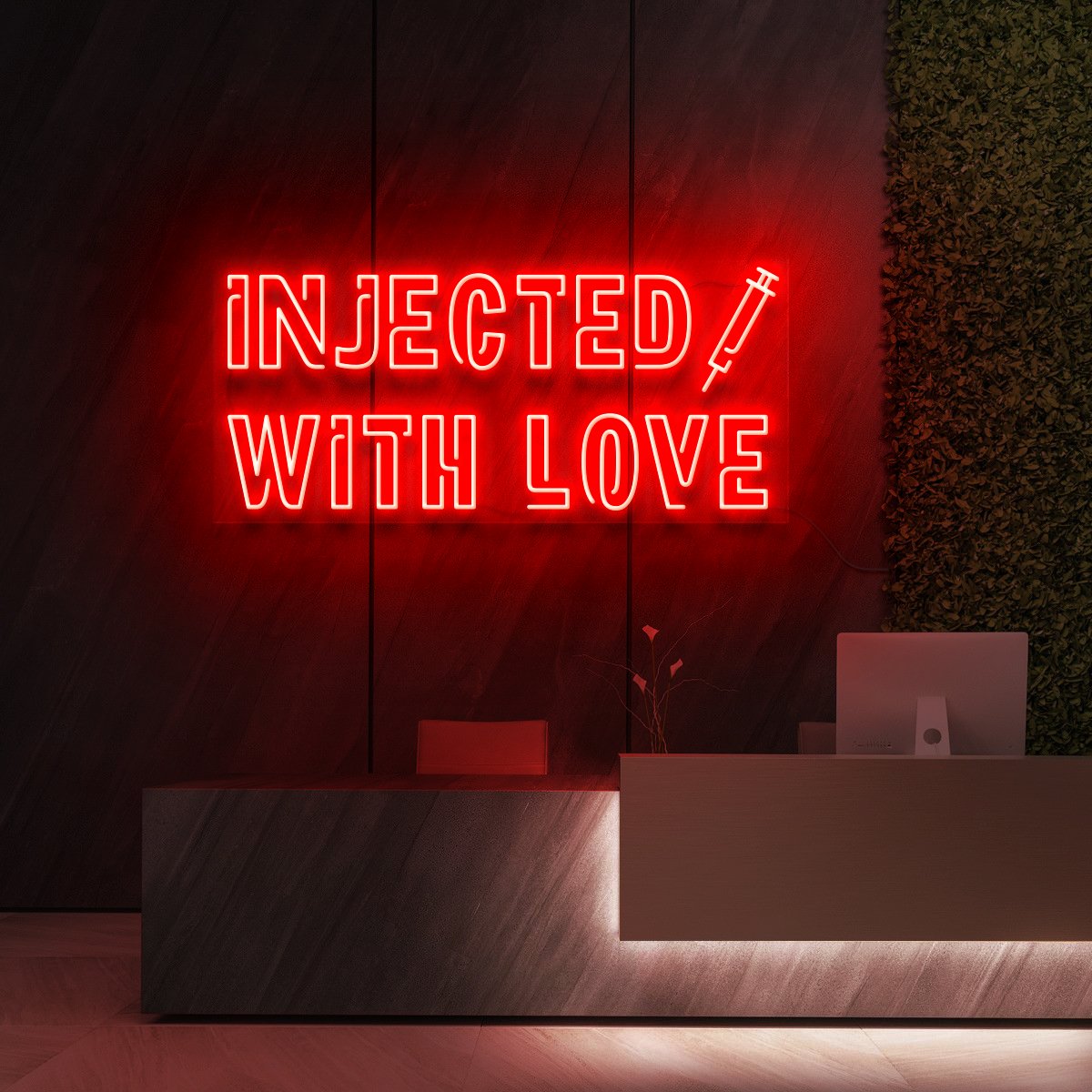 "Injected With Love" Neon Sign for Beauty Salons & Cosmetic Studios 90cm (3ft) / Red / LED Neon by Neon Icons