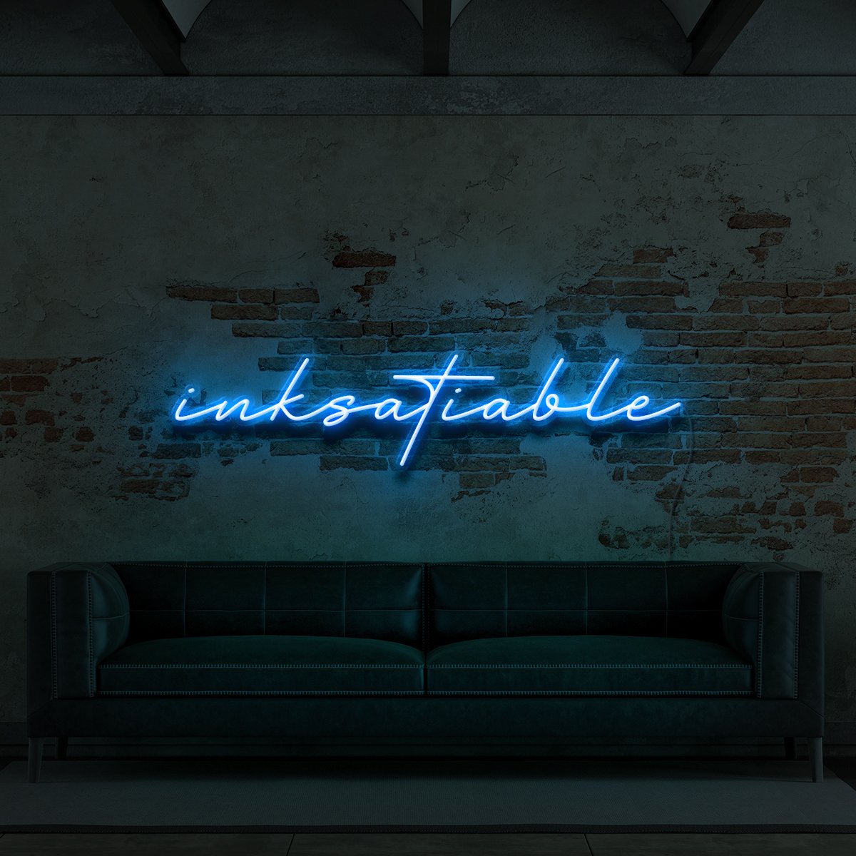 "Inksatiable" Neon Sign for Tattoo Parlours 90cm (3ft) / Ice Blue / LED Neon by Neon Icons