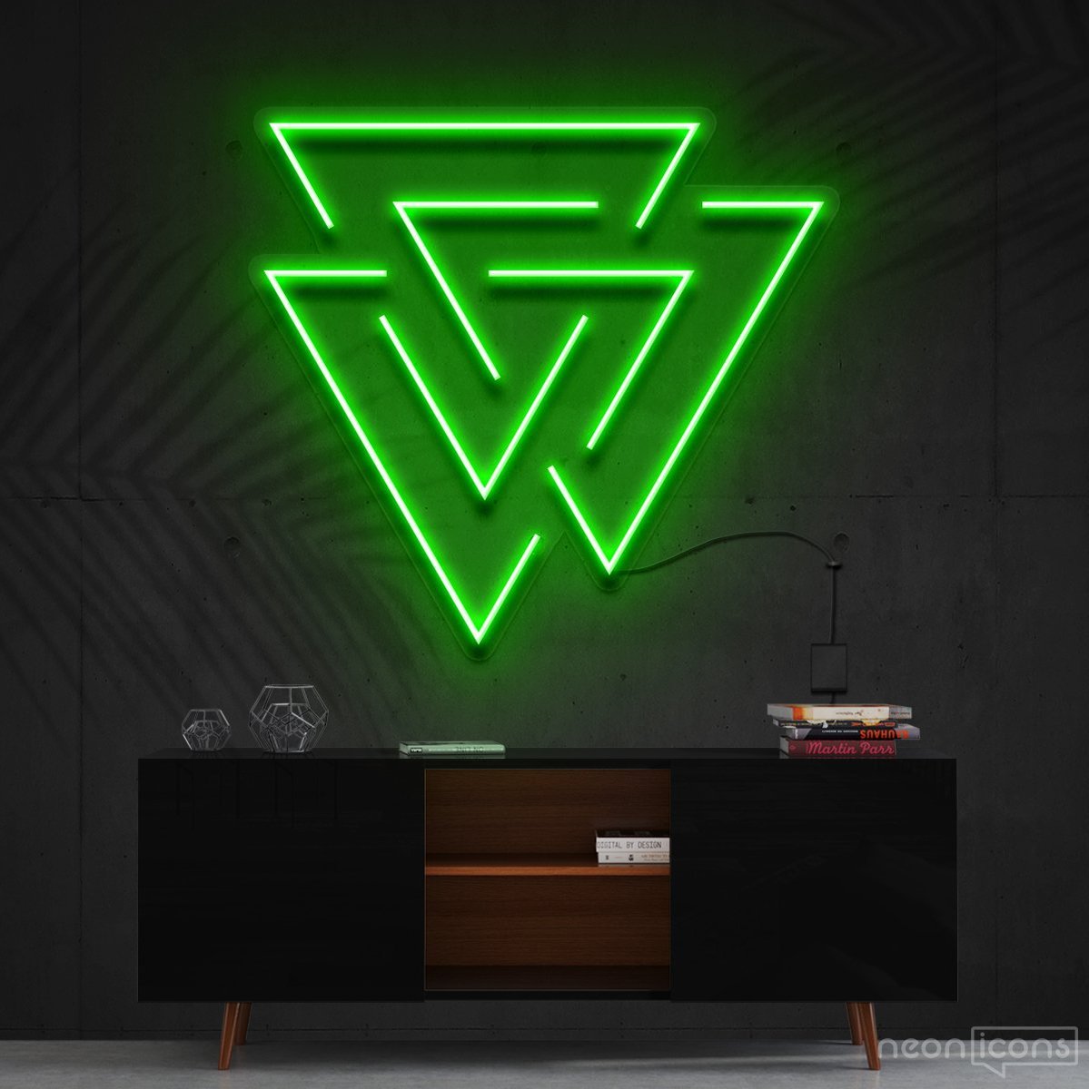 "Interlocking Triangles" Neon Sign 60cm (2ft) / Green / Cut to Shape by Neon Icons
