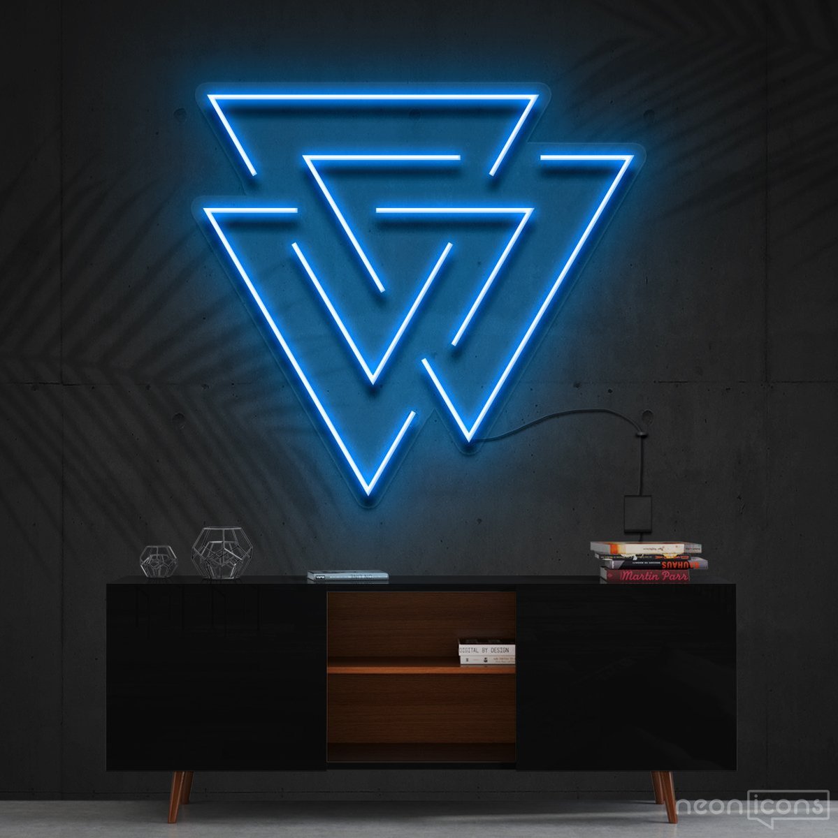 "Interlocking Triangles" Neon Sign 60cm (2ft) / Ice Blue / Cut to Shape by Neon Icons