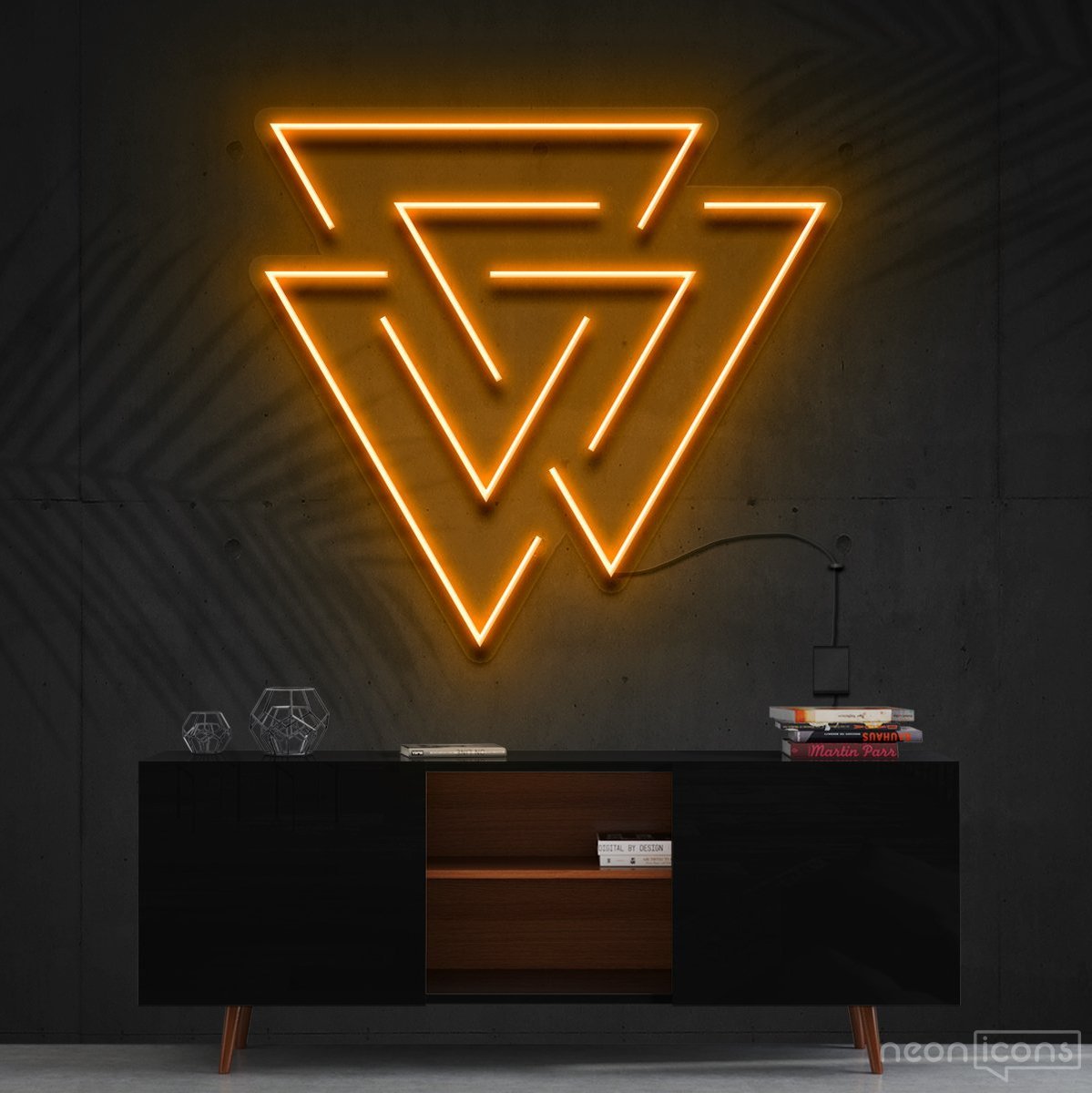 "Interlocking Triangles" Neon Sign 60cm (2ft) / Orange / Cut to Shape by Neon Icons