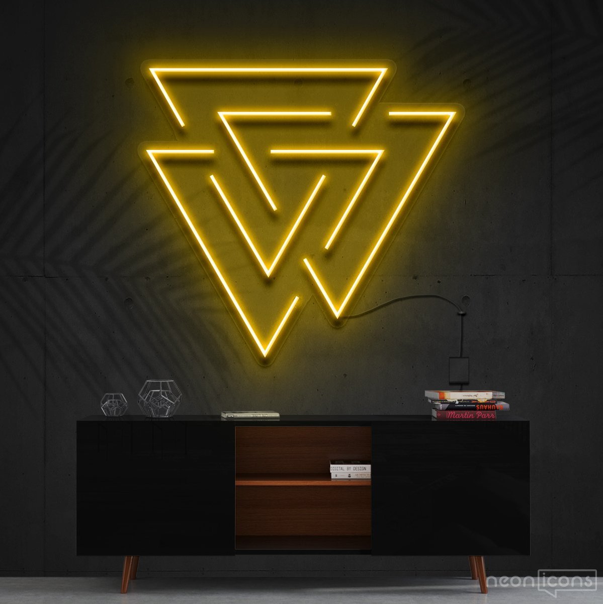 "Interlocking Triangles" Neon Sign 60cm (2ft) / Yellow / Cut to Shape by Neon Icons