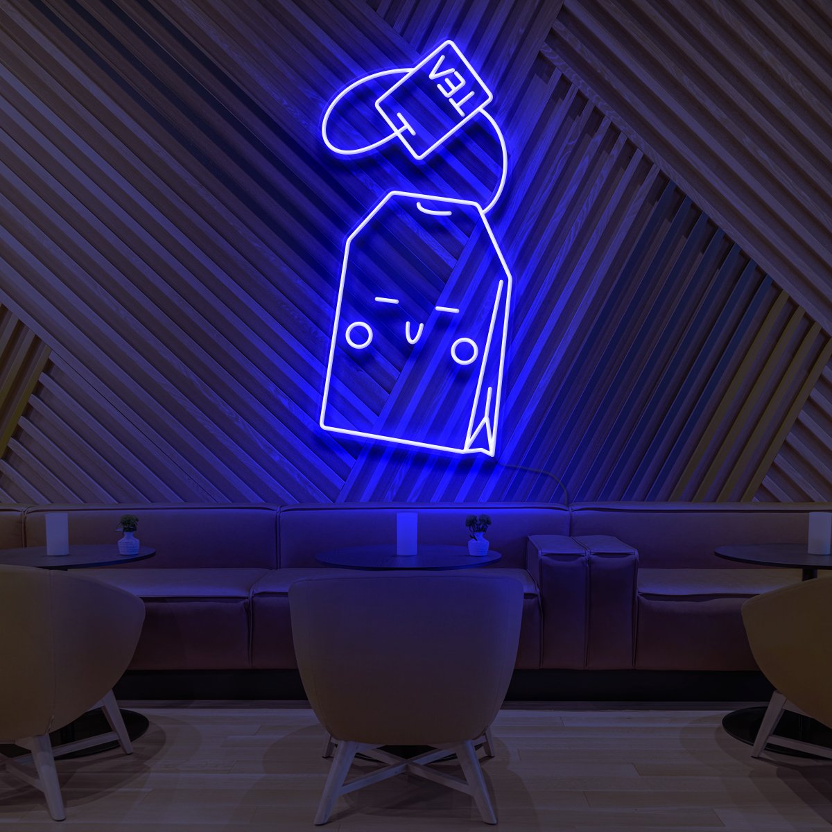 "Kawaii Tea Bag" Neon Sign for Cafés 90cm (3ft) / Blue / LED Neon by Neon Icons
