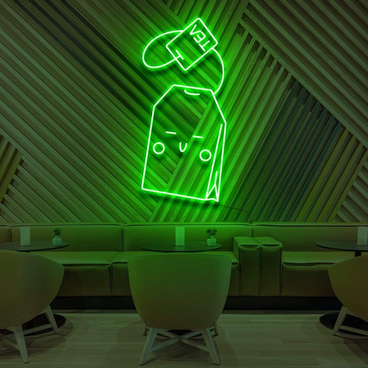 "Kawaii Tea Bag" Neon Sign for Cafés 90cm (3ft) / Green / LED Neon by Neon Icons