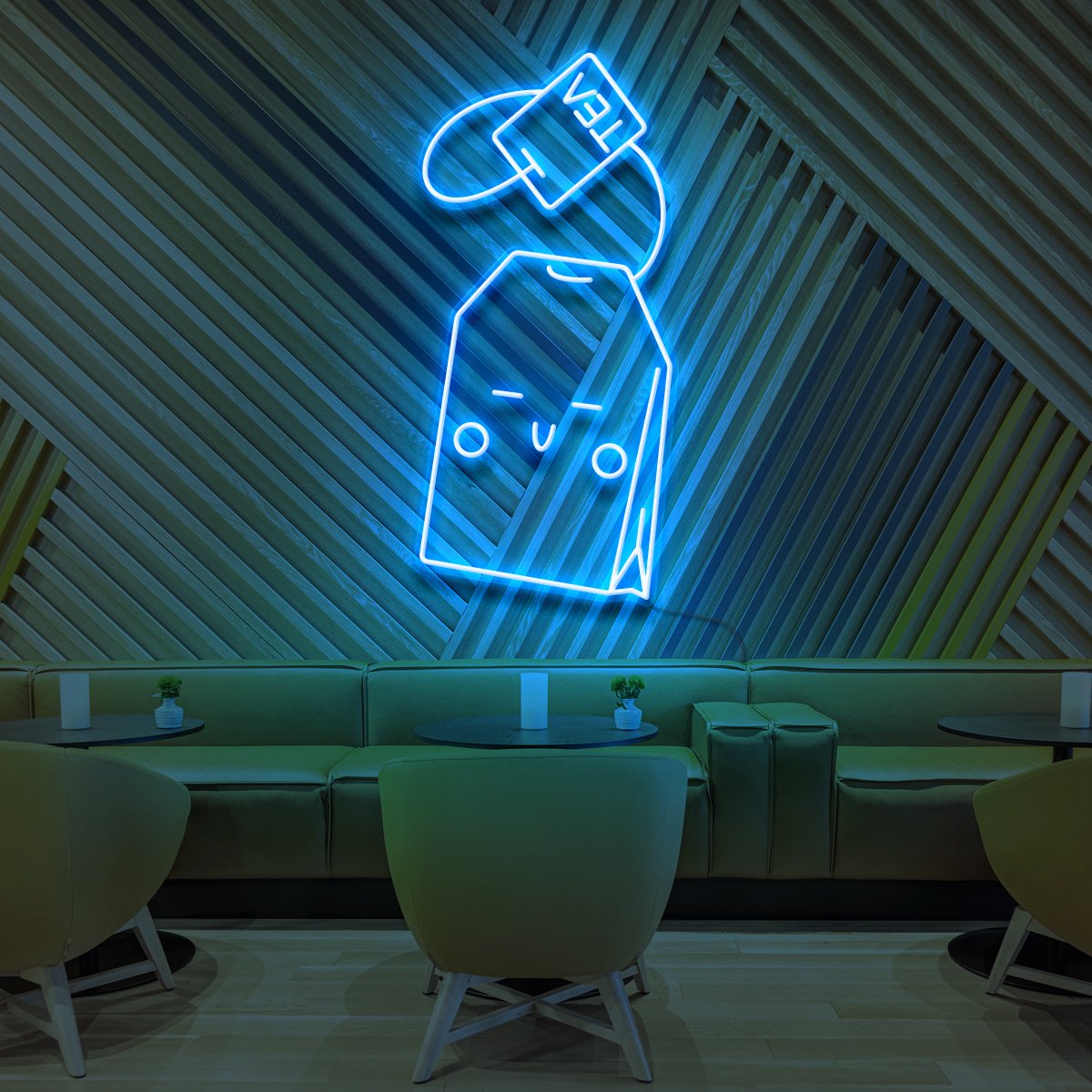 "Kawaii Tea Bag" Neon Sign for Cafés 90cm (3ft) / Ice Blue / LED Neon by Neon Icons