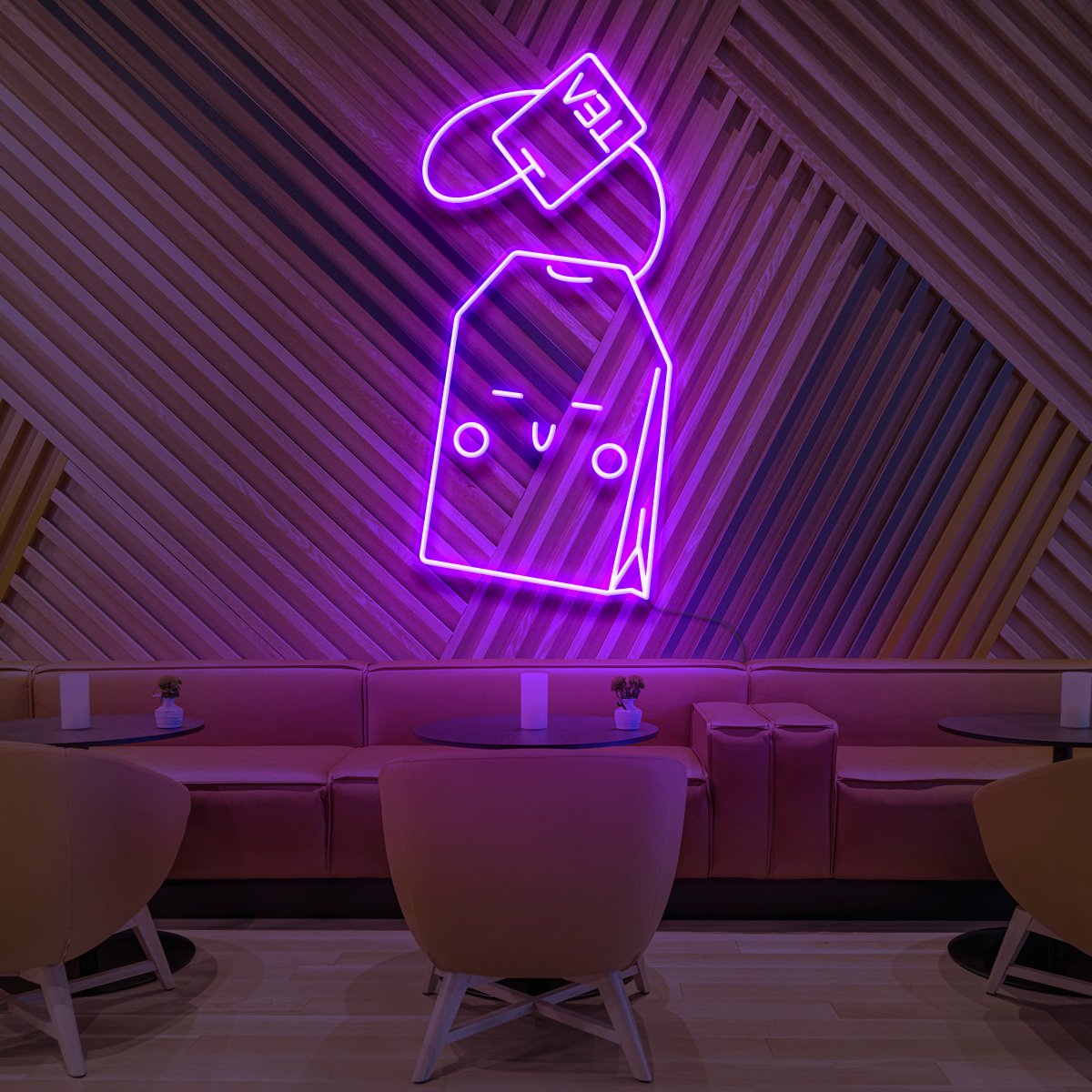 "Kawaii Tea Bag" Neon Sign for Cafés 90cm (3ft) / Purple / LED Neon by Neon Icons