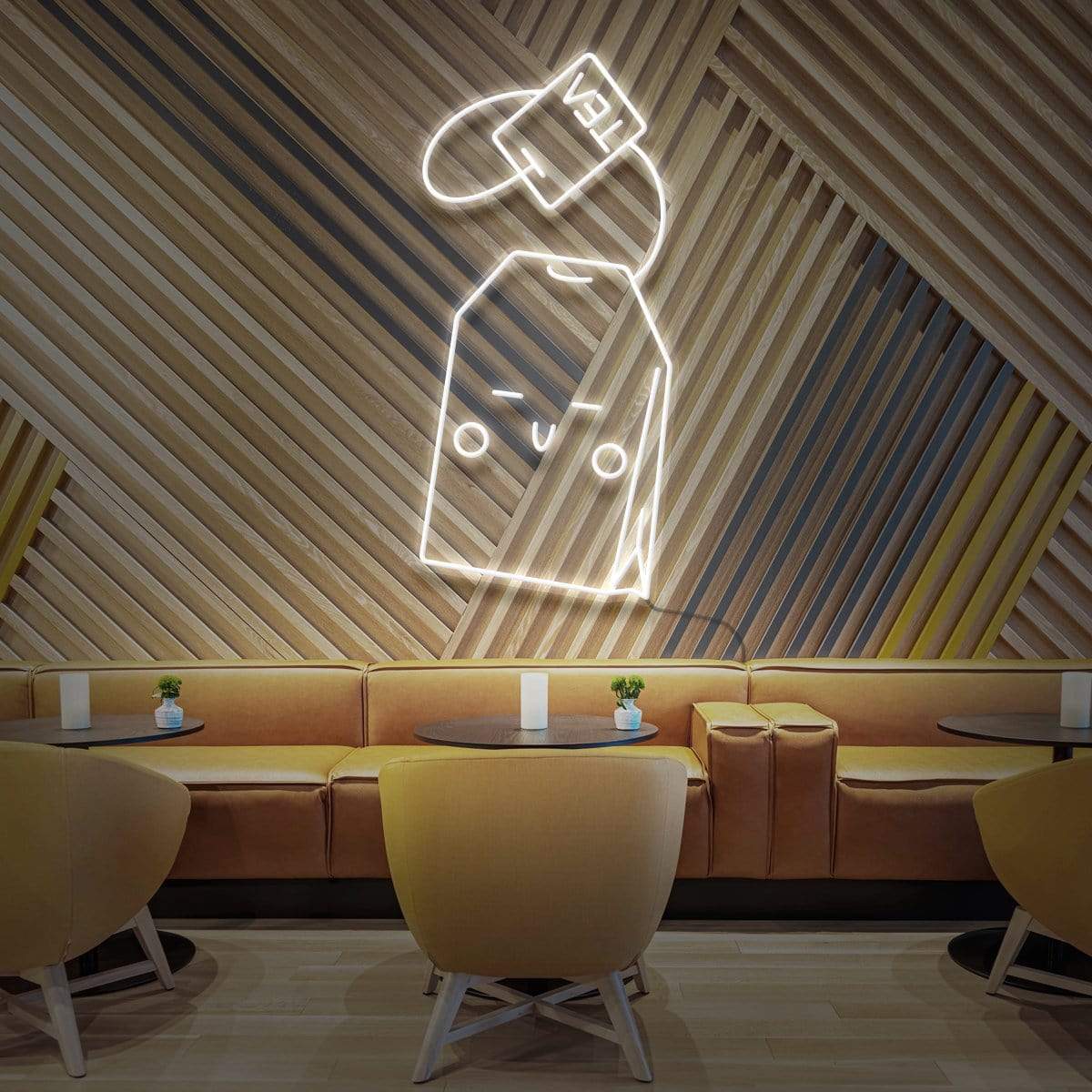 "Kawaii Tea Bag" Neon Sign for Cafés 90cm (3ft) / White / LED Neon by Neon Icons