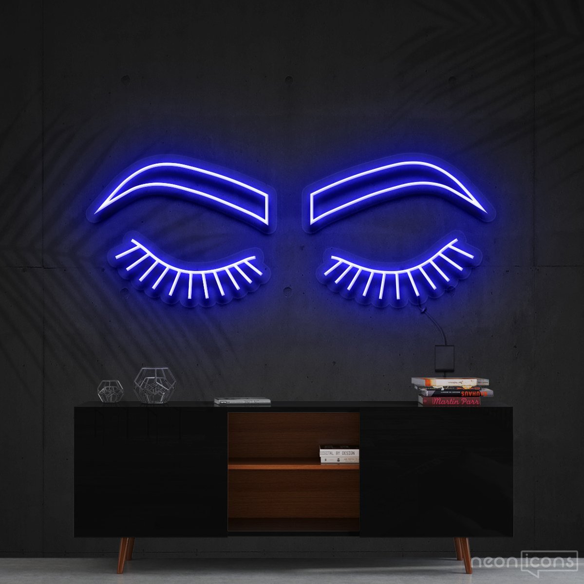 "Lashes & Brows" Neon Sign 60cm (2ft) / Blue / Cut to Shape by Neon Icons
