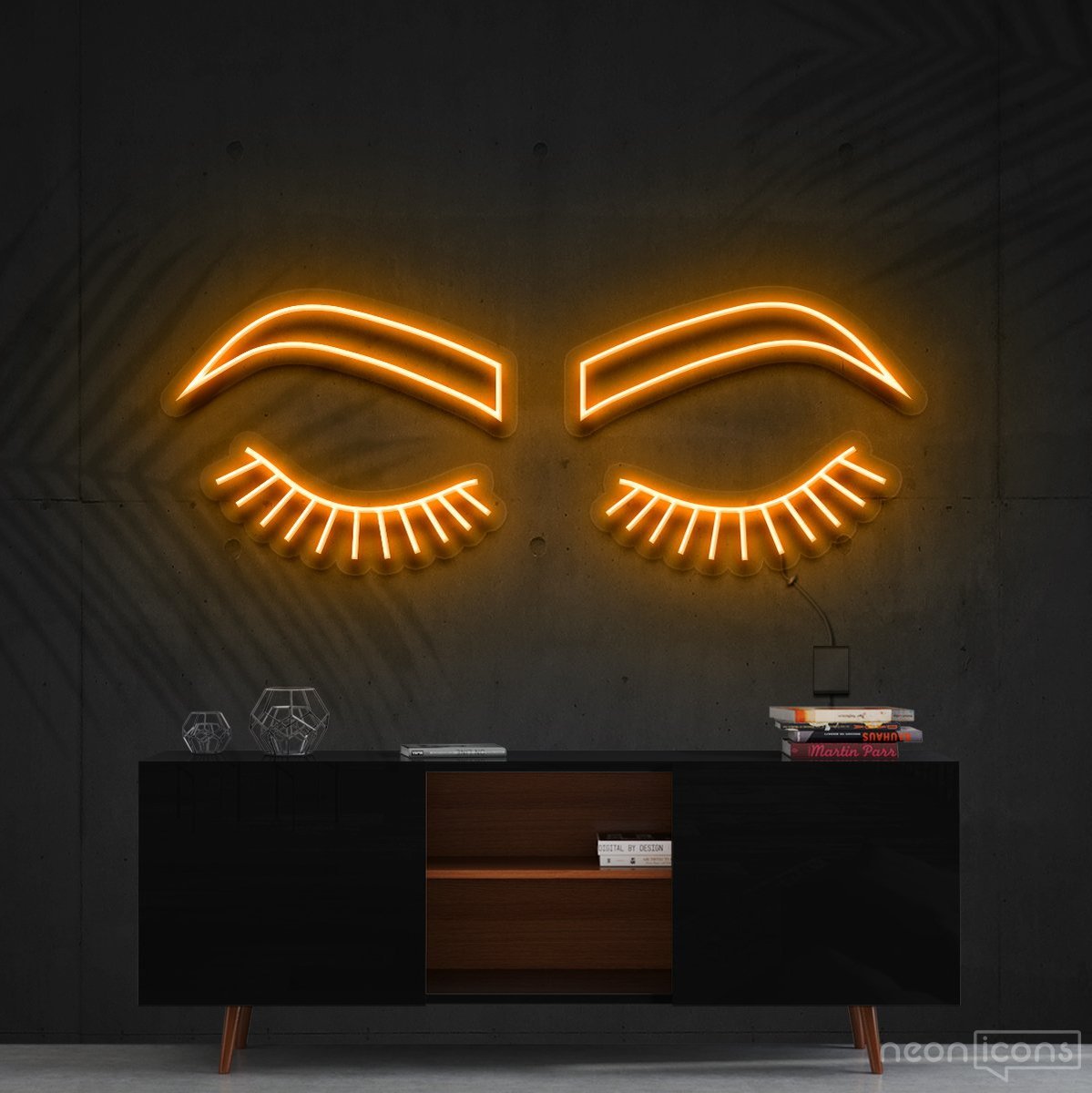 "Lashes & Brows" Neon Sign 60cm (2ft) / Orange / Cut to Shape by Neon Icons