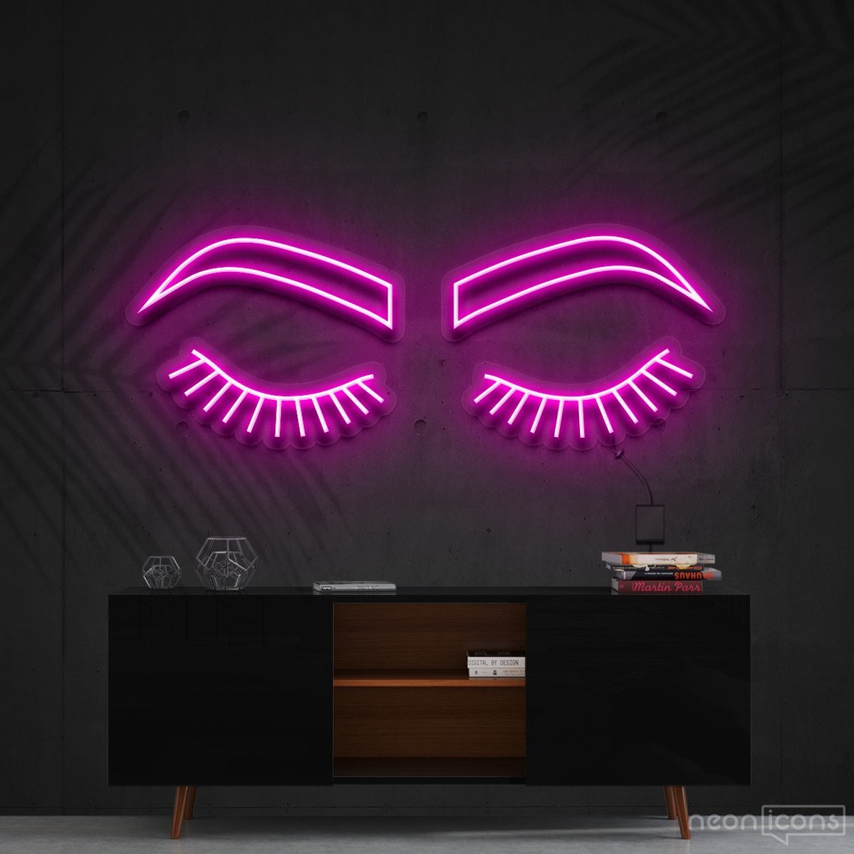 "Lashes & Brows" Neon Sign 60cm (2ft) / Pink / Cut to Shape by Neon Icons