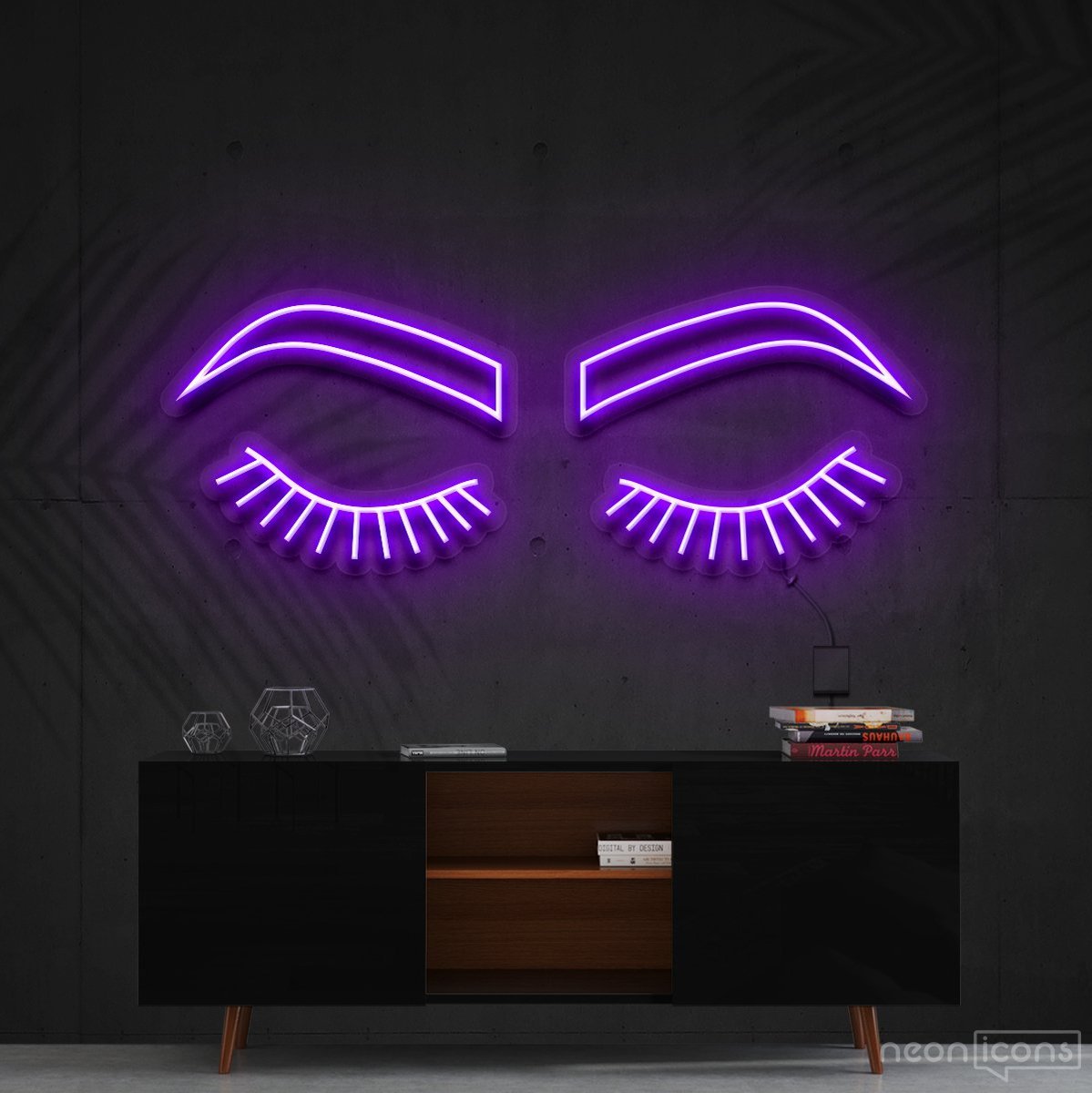 "Lashes & Brows" Neon Sign 60cm (2ft) / Purple / Cut to Shape by Neon Icons