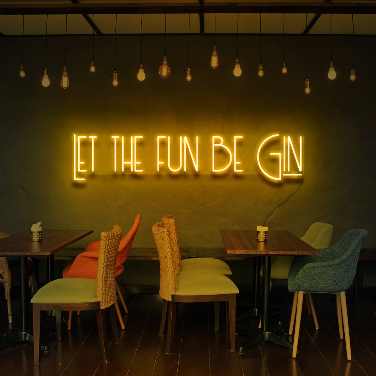 "Let The Fun Be Gin" Neon Sign for Bars & Restaurants 90cm (3ft) / Yellow / LED Neon by Neon Icons