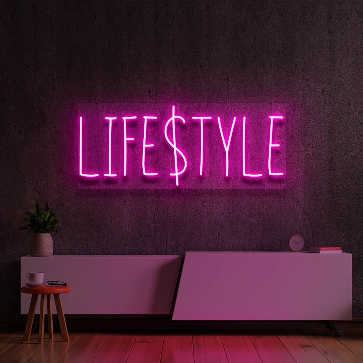 "Lifestyle" Neon Sign 60cm (2ft) / Pink / Cut to Shape by Neon Icons