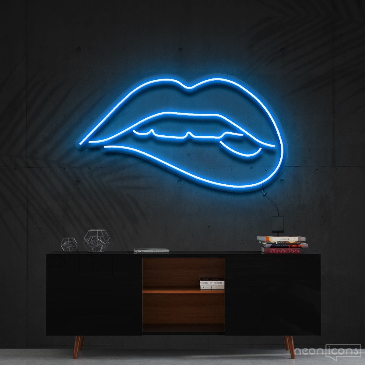 "Lips Biting" Neon Sign 60cm (2ft) / Ice Blue / Cut to Shape by Neon Icons