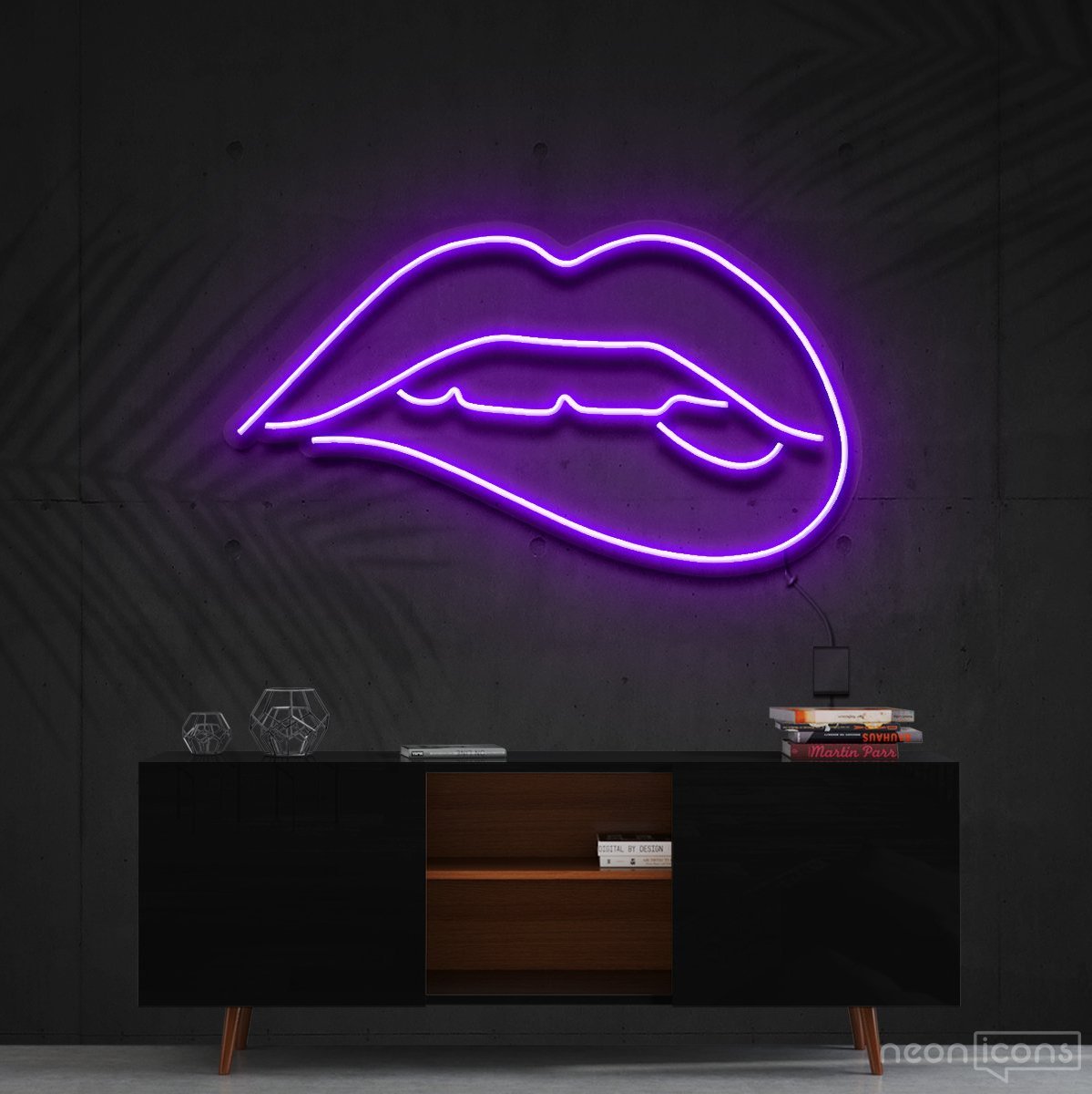 "Lips Biting" Neon Sign 60cm (2ft) / Purple / Cut to Shape by Neon Icons