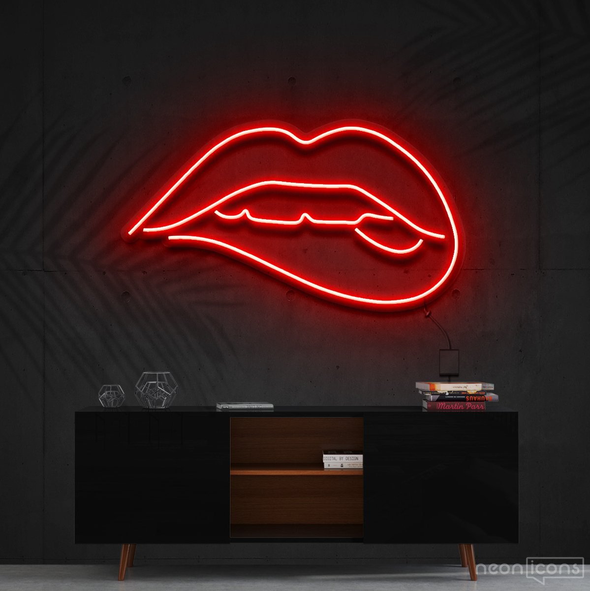 "Lips Biting" Neon Sign 60cm (2ft) / Red / Cut to Shape by Neon Icons