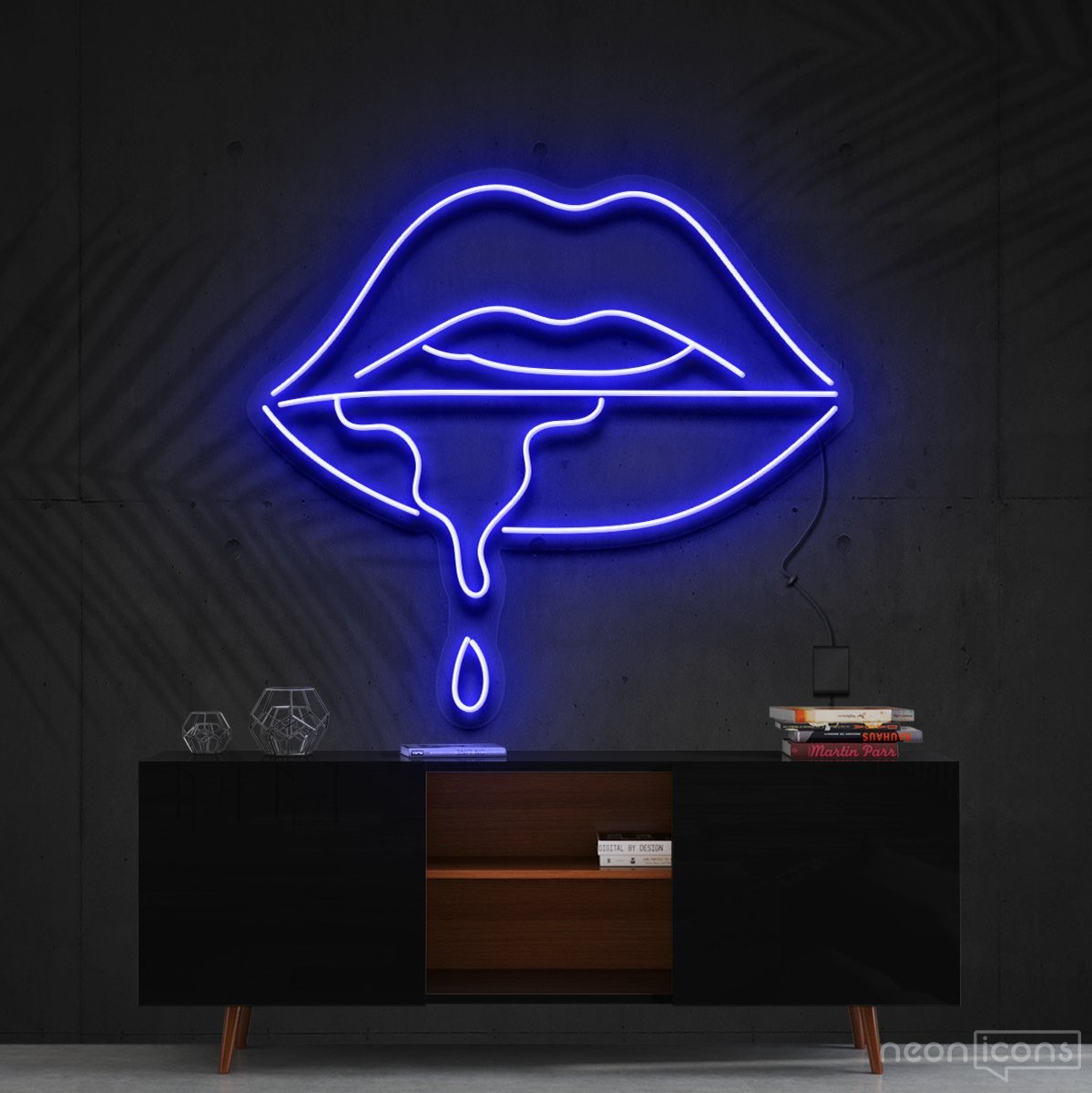 "Lips Dripping" Neon Sign 60cm (2ft) / Blue / Cut to Shape by Neon Icons
