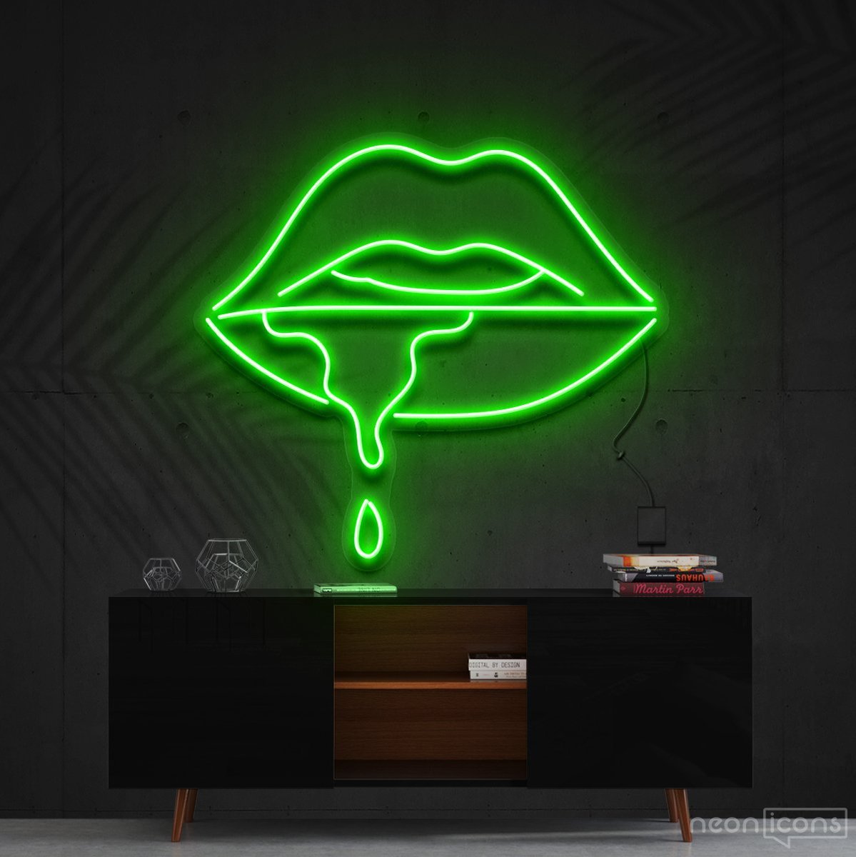 "Lips Dripping" Neon Sign 60cm (2ft) / Green / Cut to Shape by Neon Icons