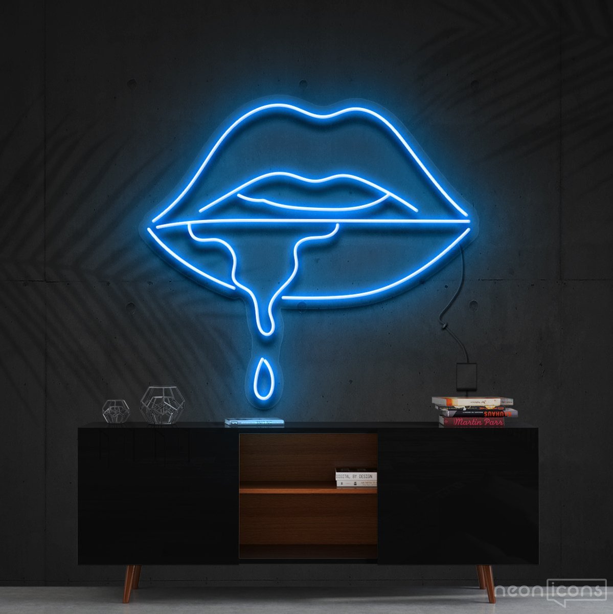 "Lips Dripping" Neon Sign 60cm (2ft) / Ice Blue / Cut to Shape by Neon Icons