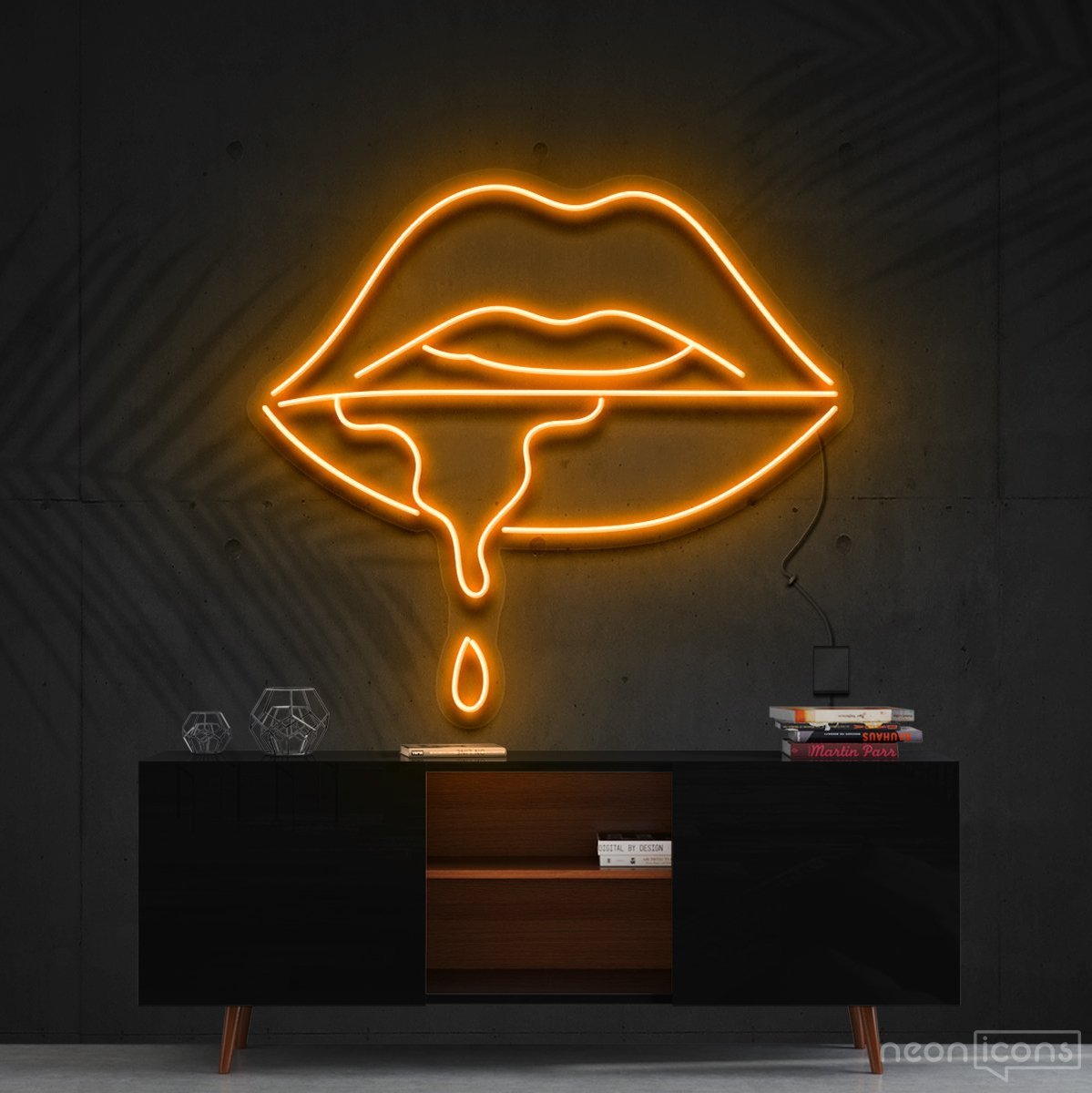 "Lips Dripping" Neon Sign 60cm (2ft) / Orange / Cut to Shape by Neon Icons