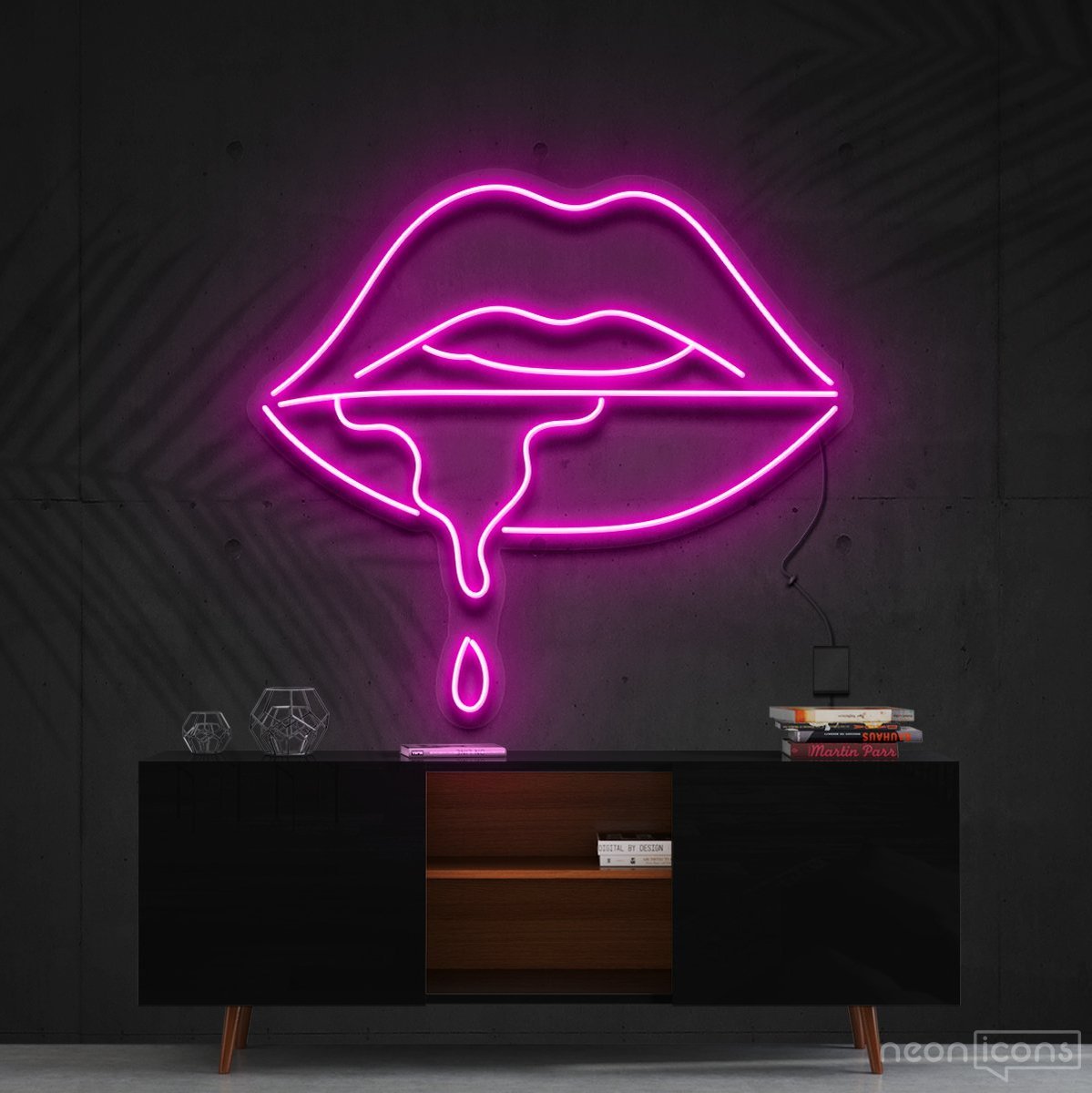 "Lips Dripping" Neon Sign 60cm (2ft) / Pink / Cut to Shape by Neon Icons